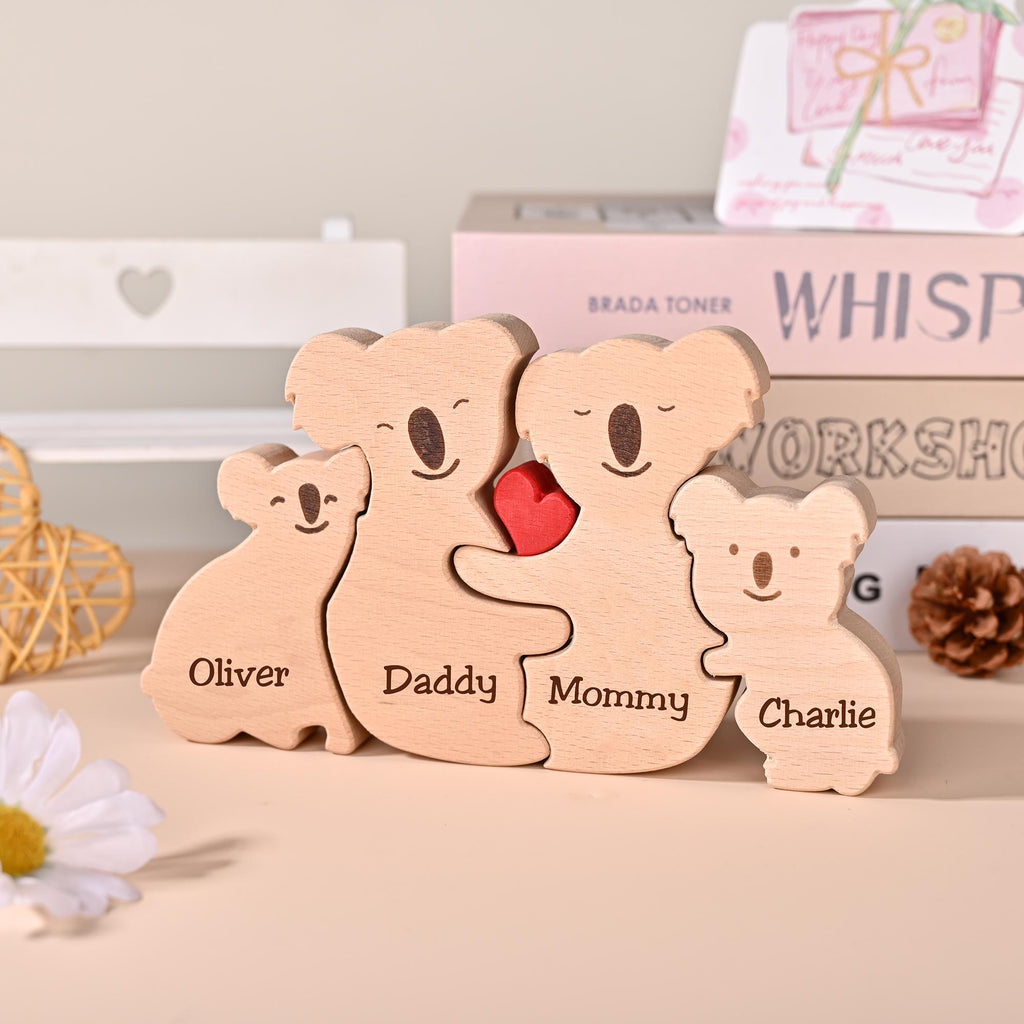 Custom Wooden Koala Family Puzzle, Koala Family Jigsaw Decor, Family Name, Anniversary Gift, Family Home Decor, Gift for Mom
