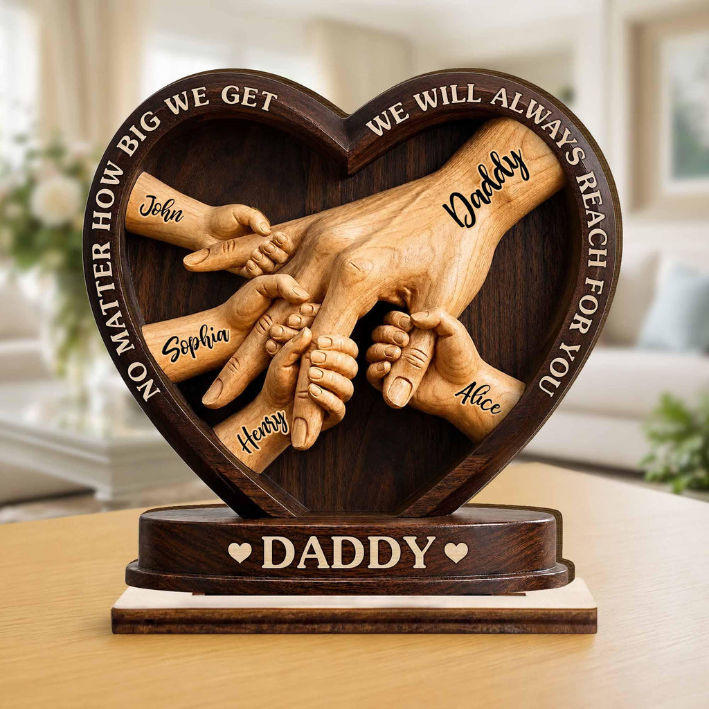 Personalized Wooden Family Hand Sculpture, Custom Daddy Keepsake, Heart-shaped Desk Decor