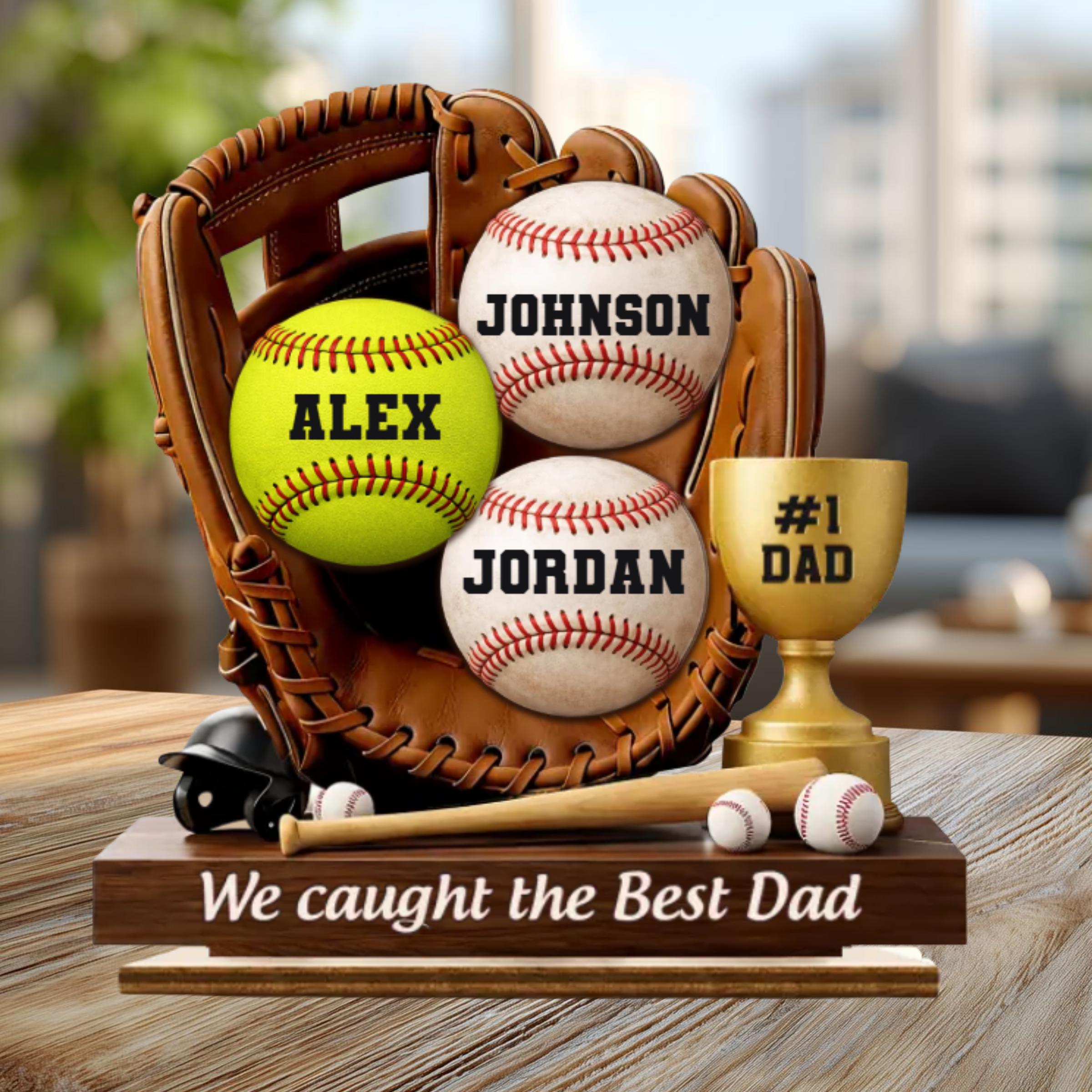 We Caught the Best Dad Baseball Personalized Wooden Sign, Custom Kids Names Wooden Plaque, Father's Day Gift