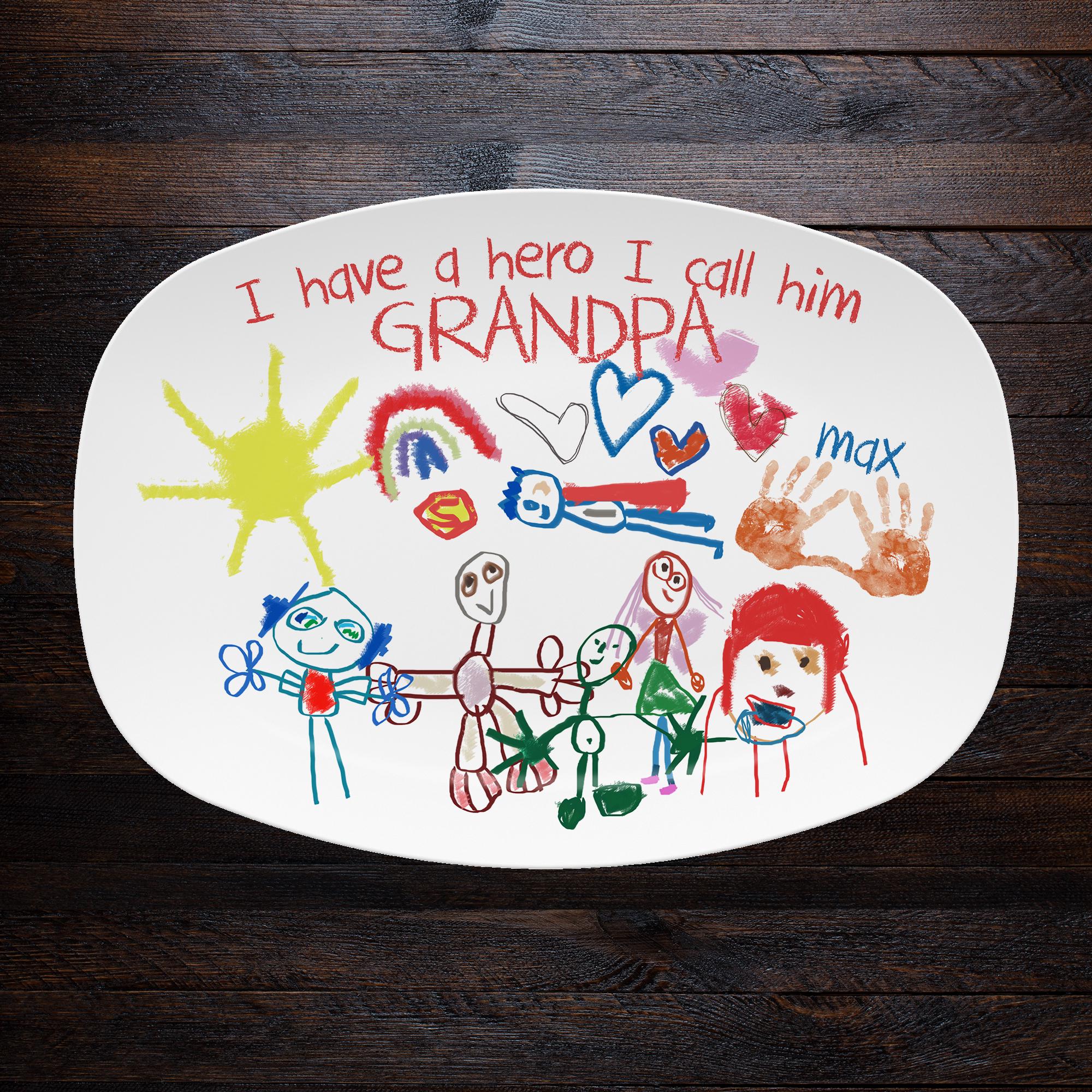 Kid's Art & Handprint Custom Platter, Father's Day Gift, Personalized BBQ Grilling Plate, Custom Serving Platter for Dad, Gift for Him