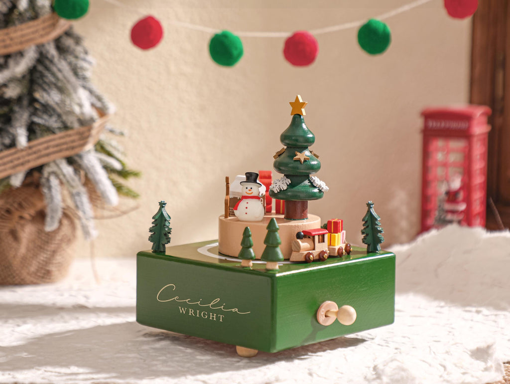 Christmas Gift, Christmas Custom Wooden Handmade Music Box, Personalised Wooden Music Box, Engraved Baby Name Music Box, Baby Shower Gift