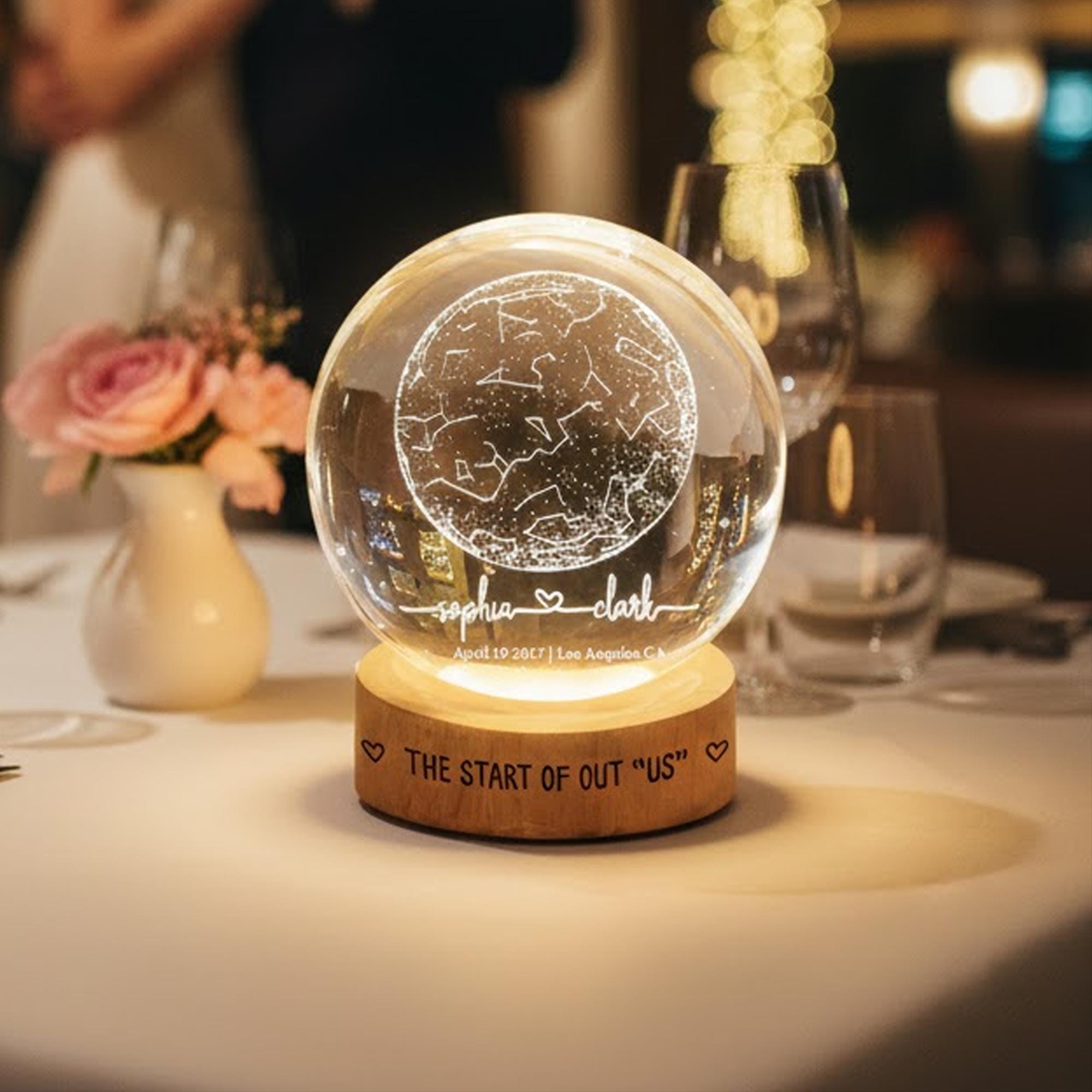 Personalized Star Map Night Light, Custom Night Sky Gift, Star Map by Date, Crystal Ball LED, Valentine's Day Gift for Couple,boyfriend,wife