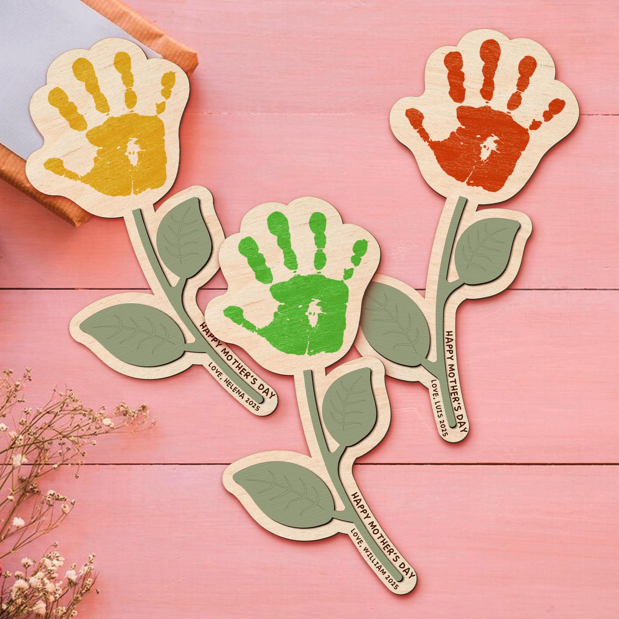 Personalized Mother’s Day Handprint Flower Sign, DIY First Mother's Day Handprint Sign, New Mom Mothers Day Gifts From Kids, Gift for Mom