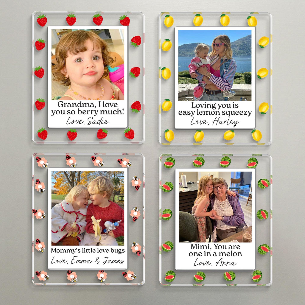 Personalized Mother's Day Photo Magnet_ Custom Kids Photo Magnet, Strawberry Magnet, Gift for Grandma, Mothers Day Gift for Mom, Nana, Mimi