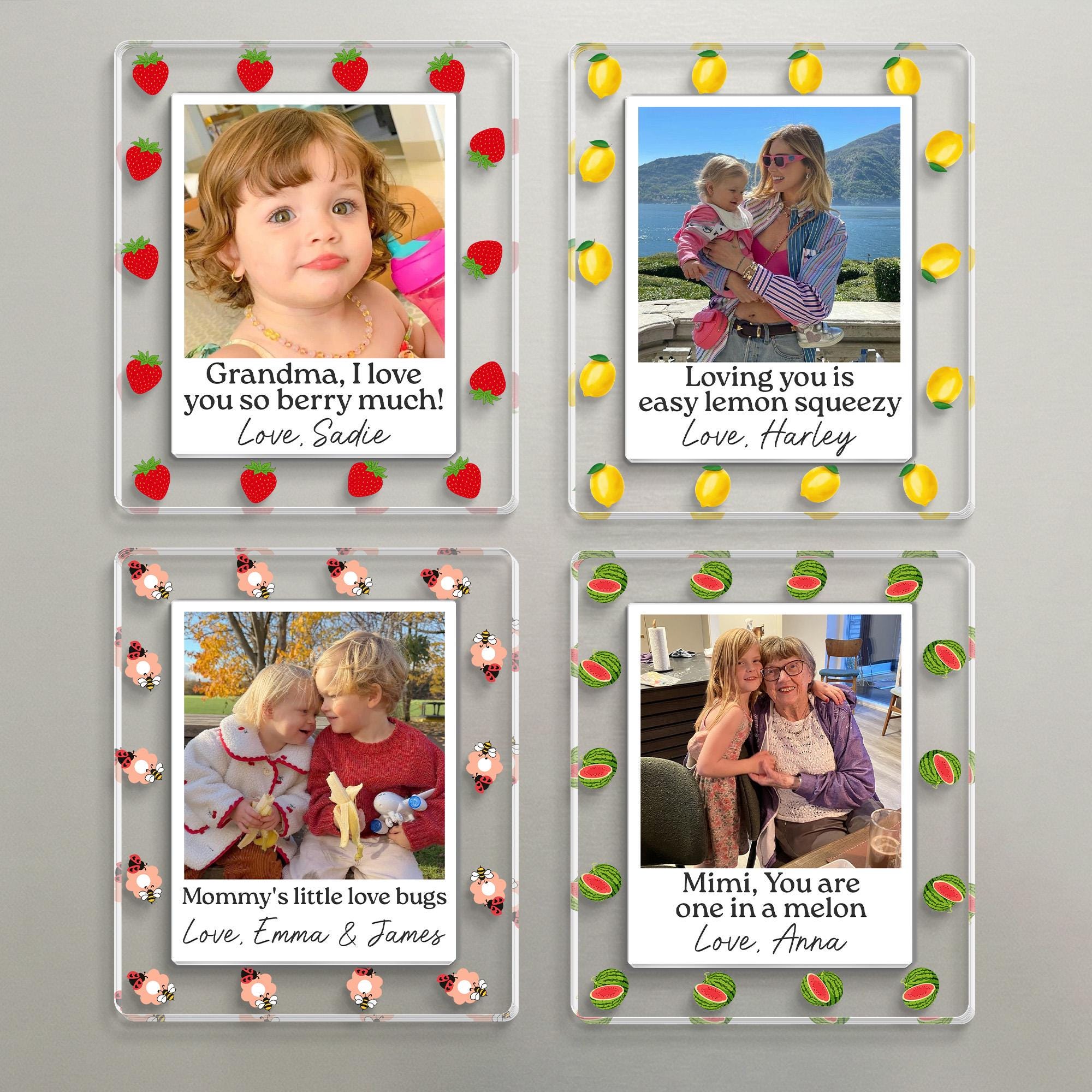 Personalized Mother's Day Photo Magnet_ Custom Kids Photo Magnet, Strawberry Magnet, Gift for Grandma, Mothers Day Gift for Mom, Nana, Mimi