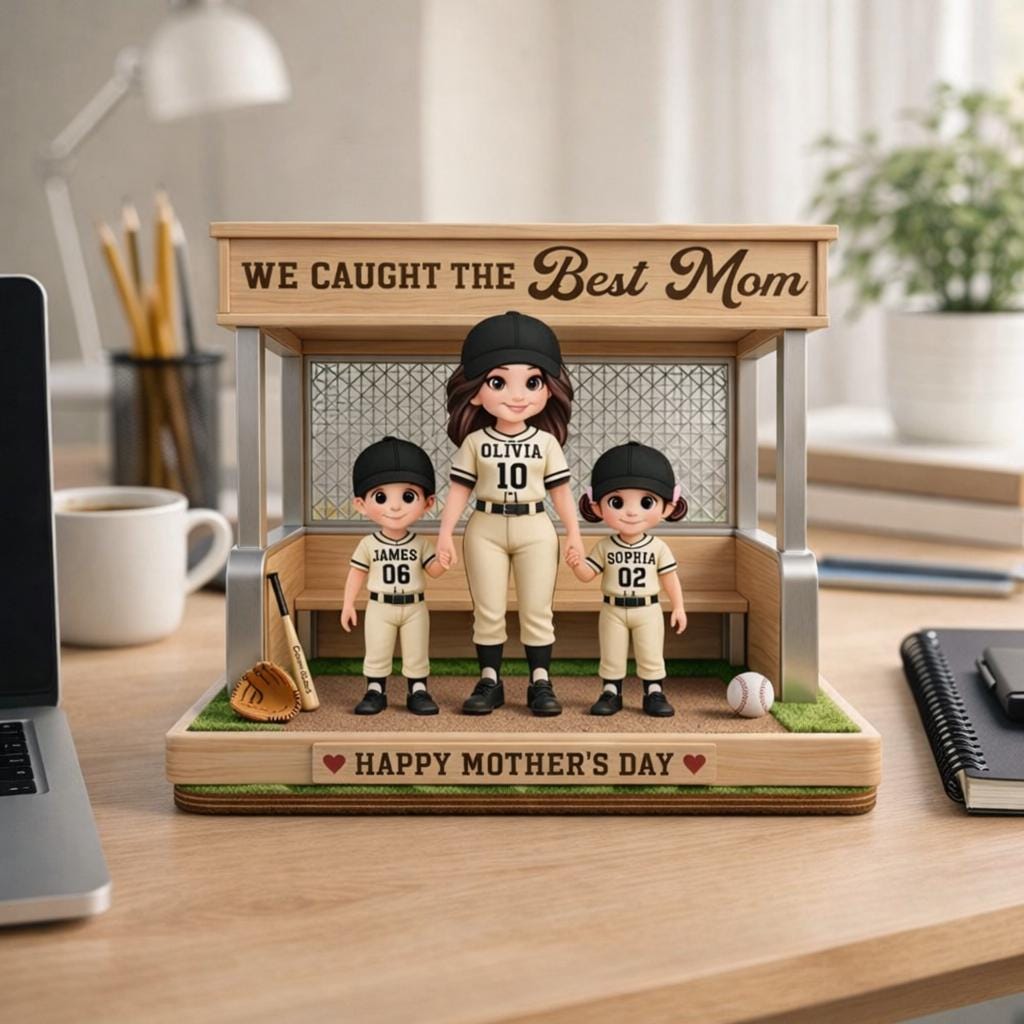 Baseball, Softball Mom and Kids Personalized Standing Wooden Sign, Mother's Day Gift for Wife, Gift for Mom, Baseball Lover, Baseball Player