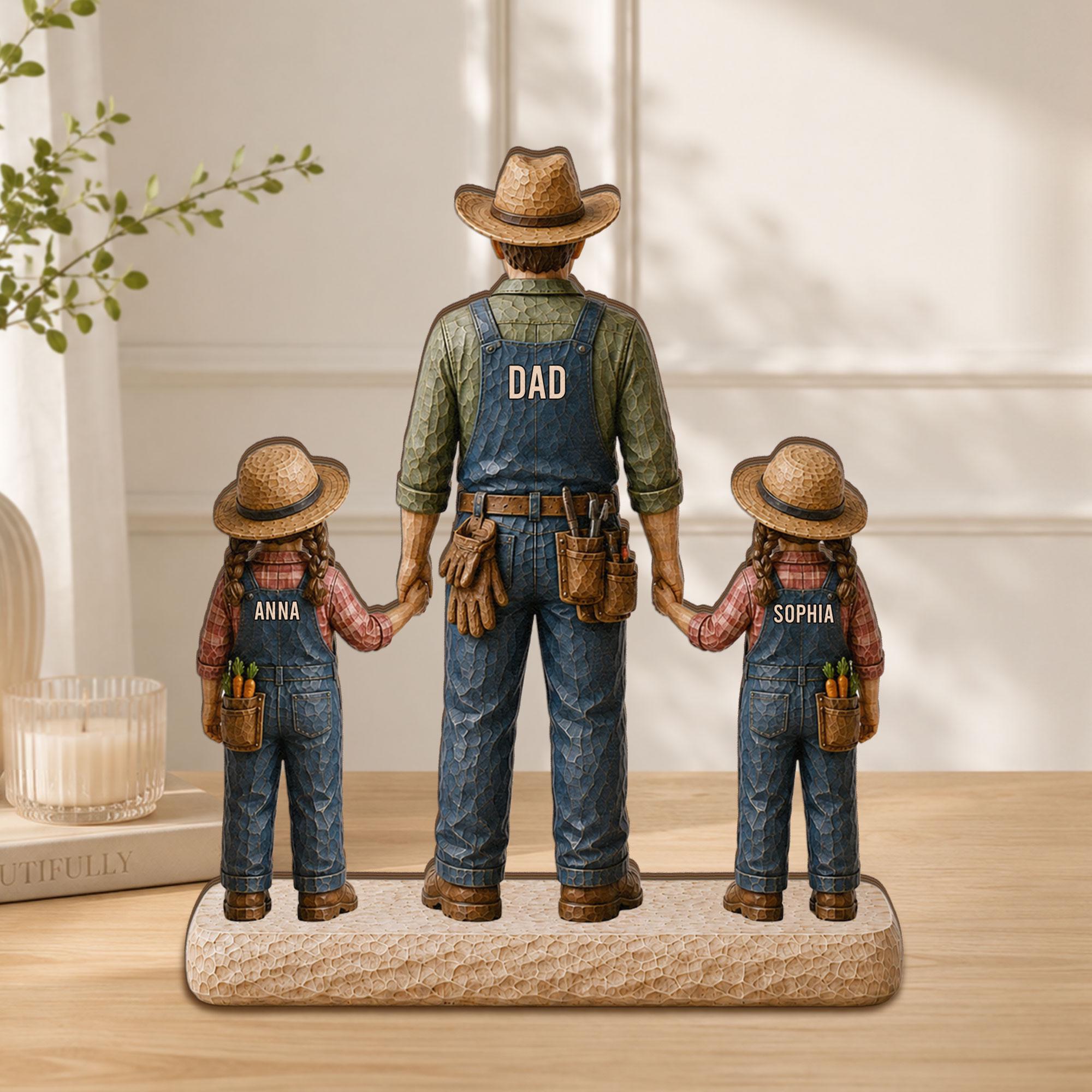 Personalized Farmer Dad Wooden Block, Custom Dad With Kids Wooden Block, Father’s Day Gift for Farmer Dad, Dad Keepsake Gift