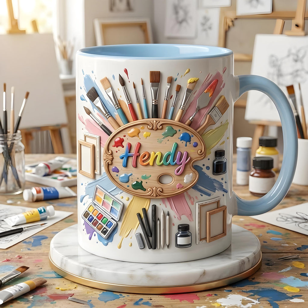 Artist Mug, Personalized Painter Mug, Custom Name Art Gift, Paint Brush Coffee Cup, Creative Artist Appreciation Gift