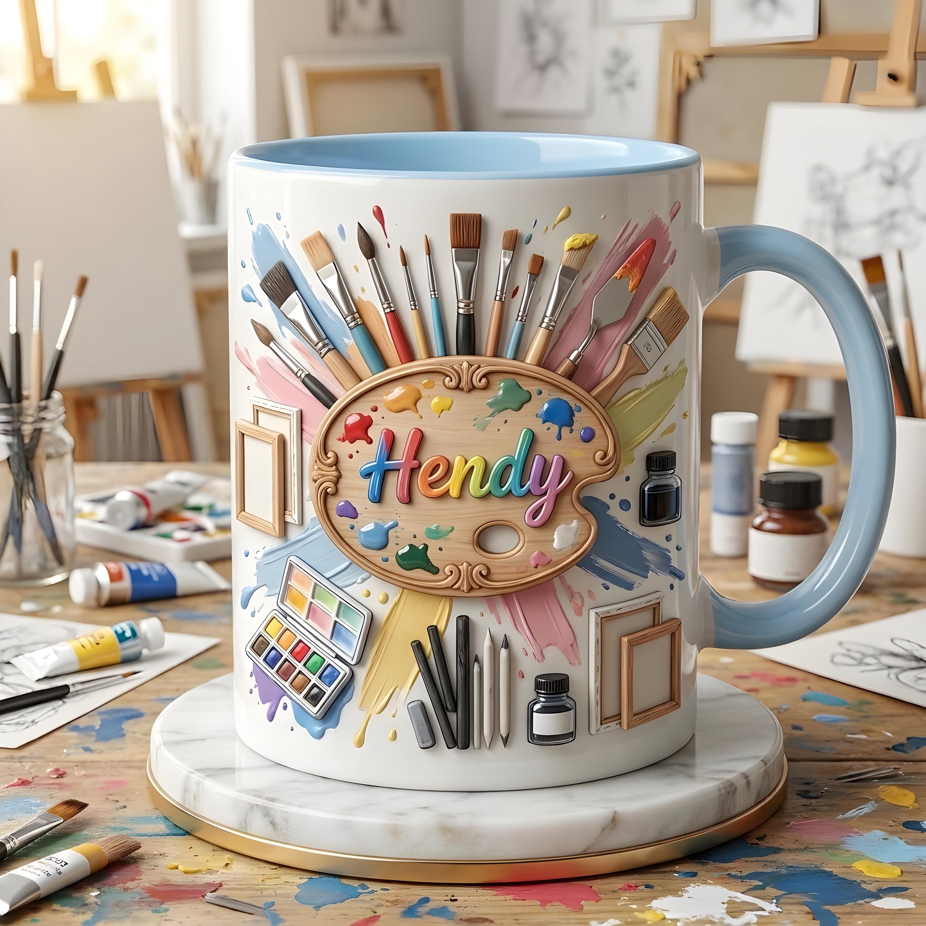 Artist Mug, Personalized Painter Mug, Custom Name Art Gift, Paint Brush Coffee Cup, Creative Artist Appreciation Gift