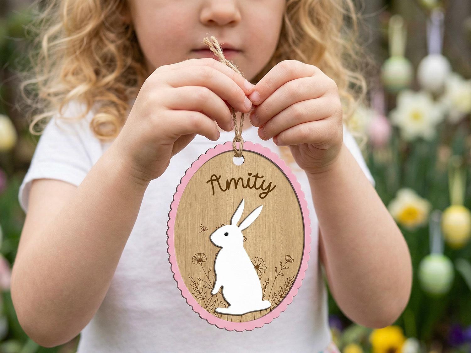 Personalized Easter Basket Tag, Custom Easter Name Tag, Bunny Goose Basket Tag, Kids Easter Gift, Easter Basket Decor