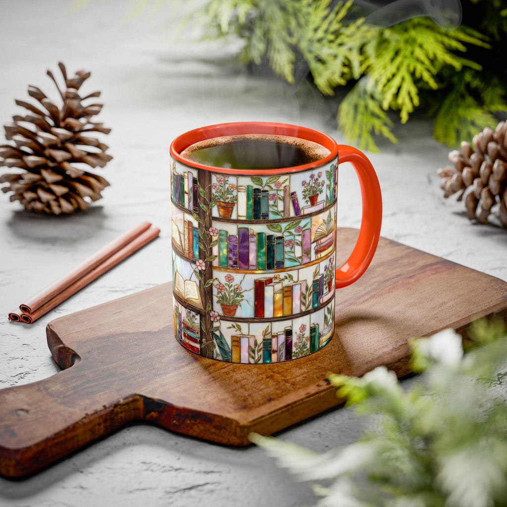 Book Lover Coffee Mug, Bookshelf Design Ceramic Mug, Vintage Library Bookish Cup, Gift for Readers
