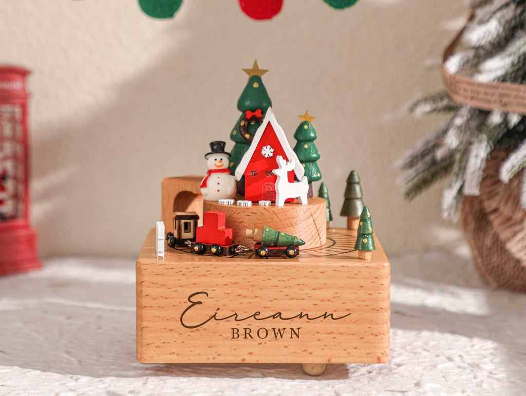 Christmas Gift Train, Custom Wooden Handmade Music Box, 1st Birthday, Engraved Baby Name Music Box, Newborn Gift, Christmas Gift