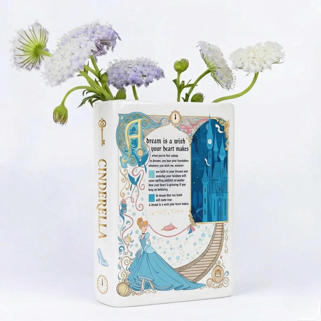 Cinderella Ceramic Book Vase, Fairy Tale Vase, Fantasy Bookshelf Gift, Bibbidi Bobbidi Boo Decor, Disney Decor, Birthday Gift, Mother Day