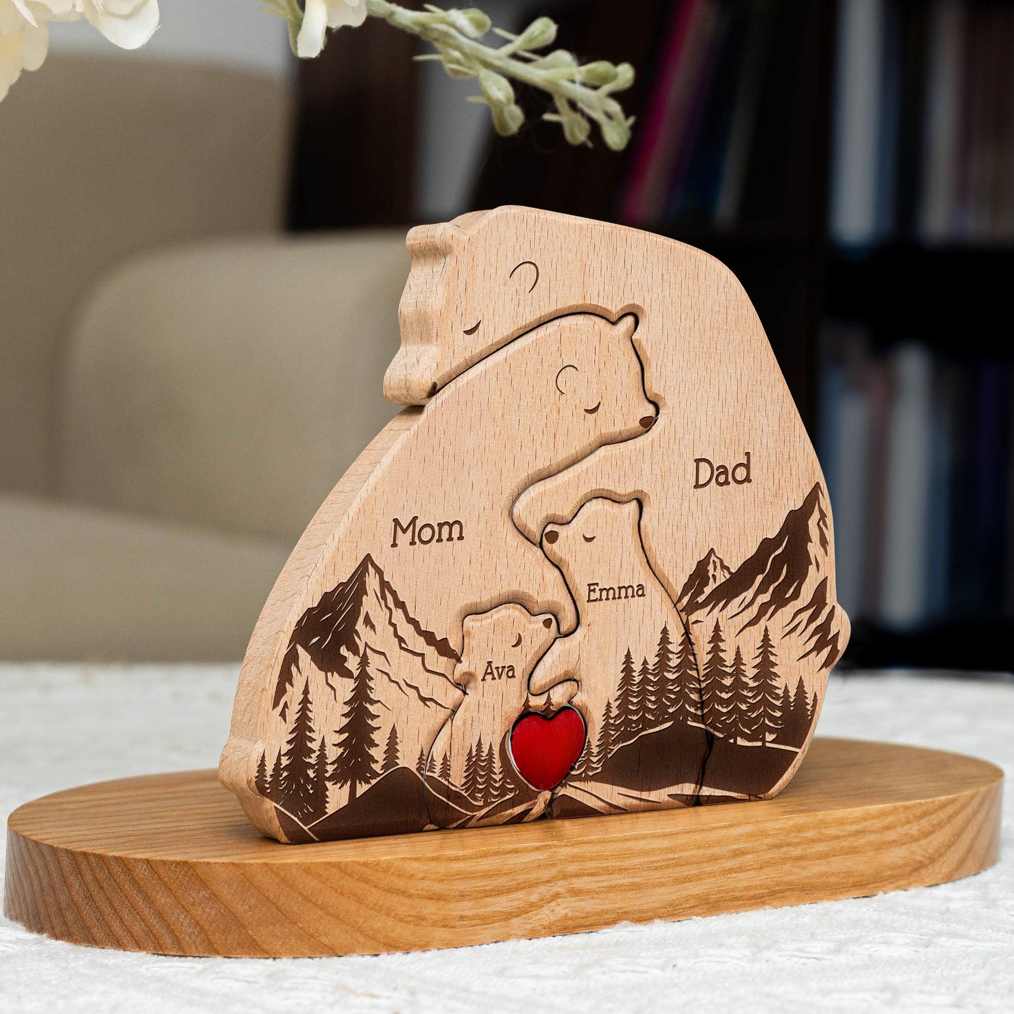 Personalized Wooden Bear Family Puzzle, Wooden Family Puzzle, Animal Puzzle, Gift for Parents, Gift for Mom Dad, Christmas Gift