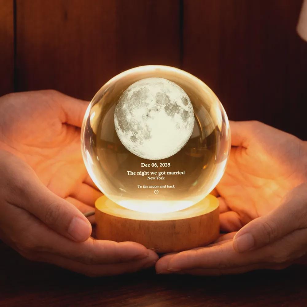 Personalized Moon Phase Crystal Ball Night Light, Romantic Anniversary Gift, Personalized LED Glass Lamp, Valentine's Day Gift For Couple, Husband, Boyfriend, Wife