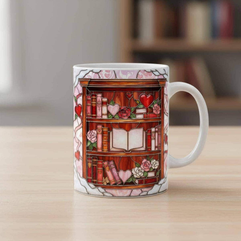 Stained Glass Style Bookshelf Mug, Colorful Floral Book Mug, Book Lover Gift. Elegant Reading Mug, Cute & Meaningful Ceramic Mug – Perfect Gift for Any Occasion