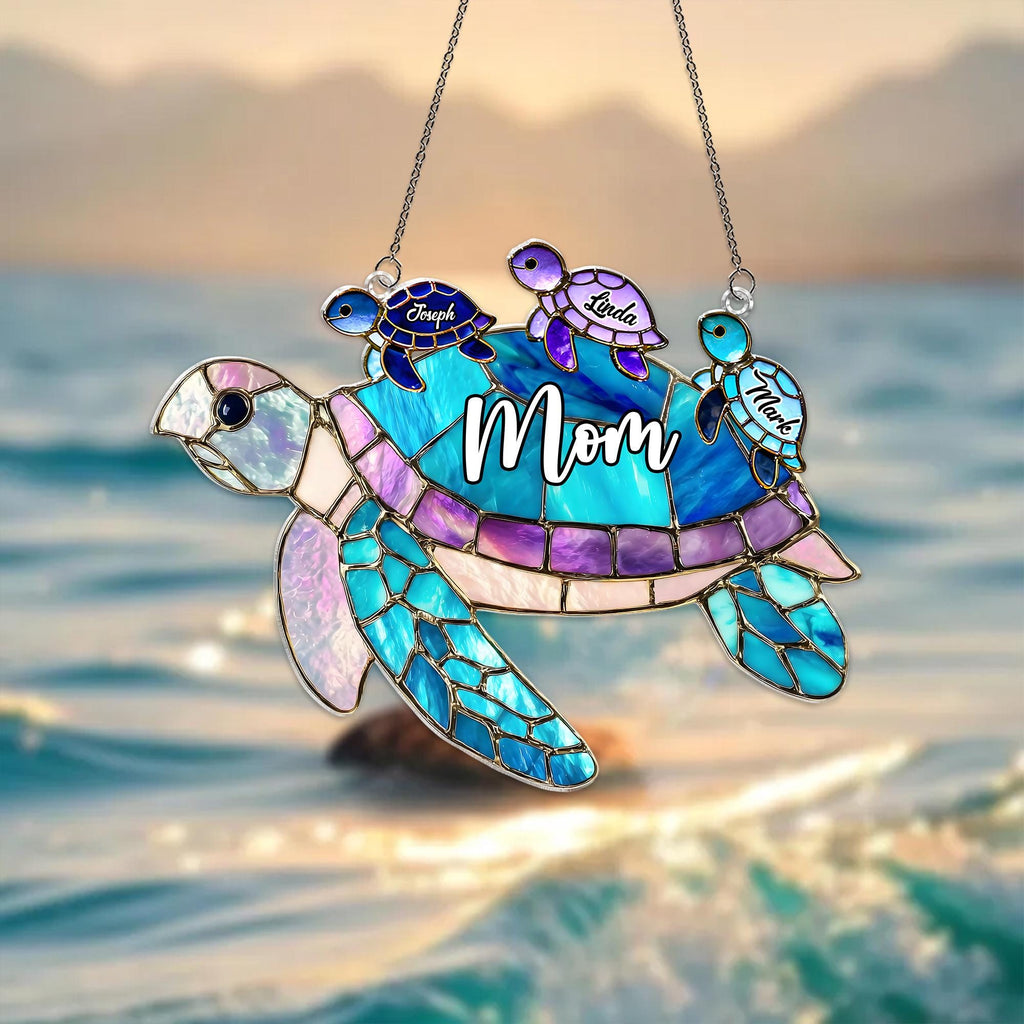 Personalized Grandma Turtle Acrylic Suncatcher, Nature Window Decor, Custom Family Names Hanging Window Decor