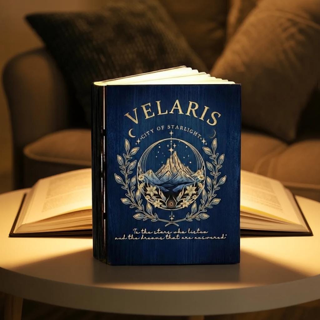 Velaris City of Starlight Book Lamp, ACOTAR Quote Folding LED Light, _to the Stars Who Listen and the Dreams That Are Answer_ Reading Lamp
