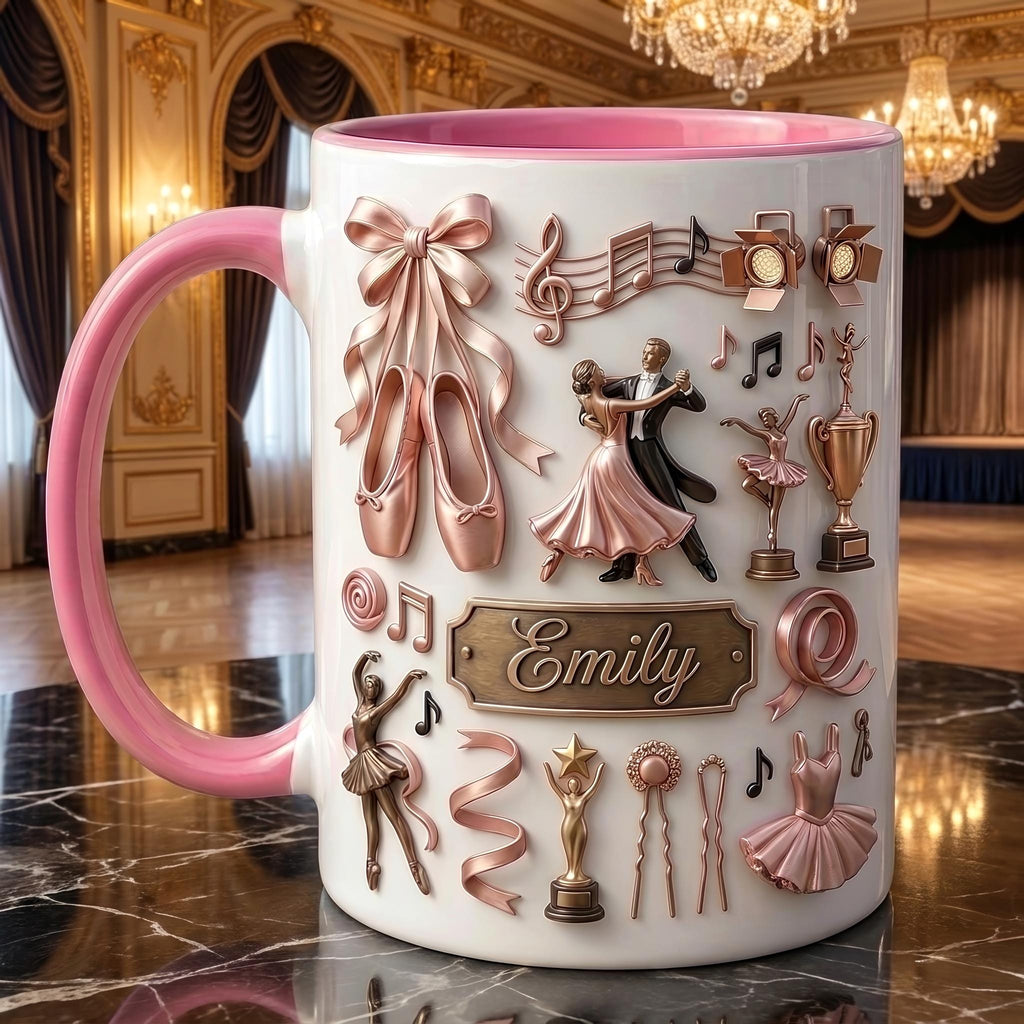 Dance Mug, Personalized Name Ballet Coffee Cup, Dancer Gift, Studio Decor Mug, Custom Dance Teacher Appreciation Gift