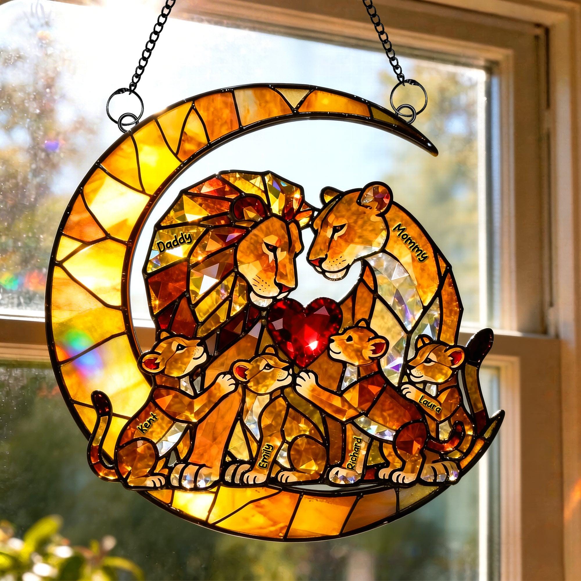 Personalized Lion Family Acrylic Suncatcher, Custom Name Mommy and Kids Hanging Suncatcher, Mother Day Window Decor, Gift for Mom