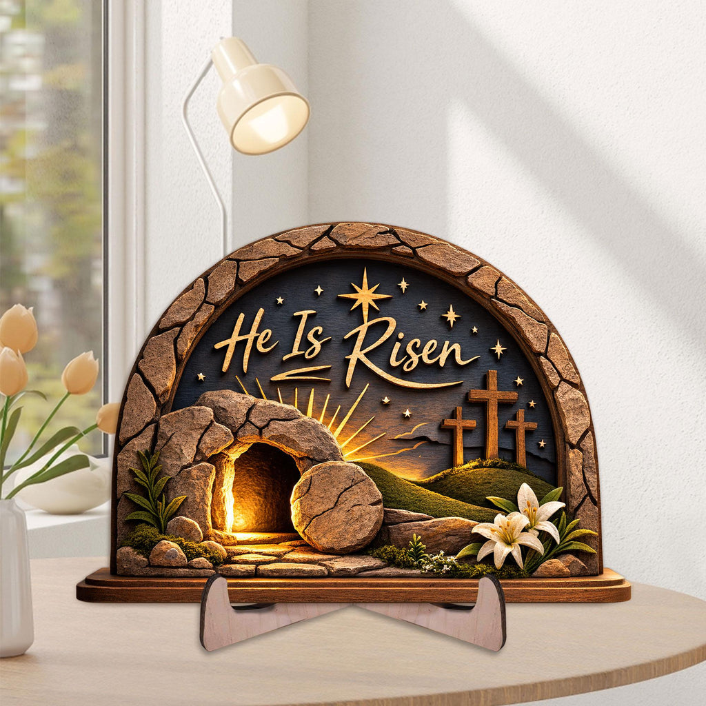 He is Risen Easter Wooden Plaque, Empty Tomb Resurrection Wooden Sign, Religious Home Decor Gift, Gift for Pastor Appreciation