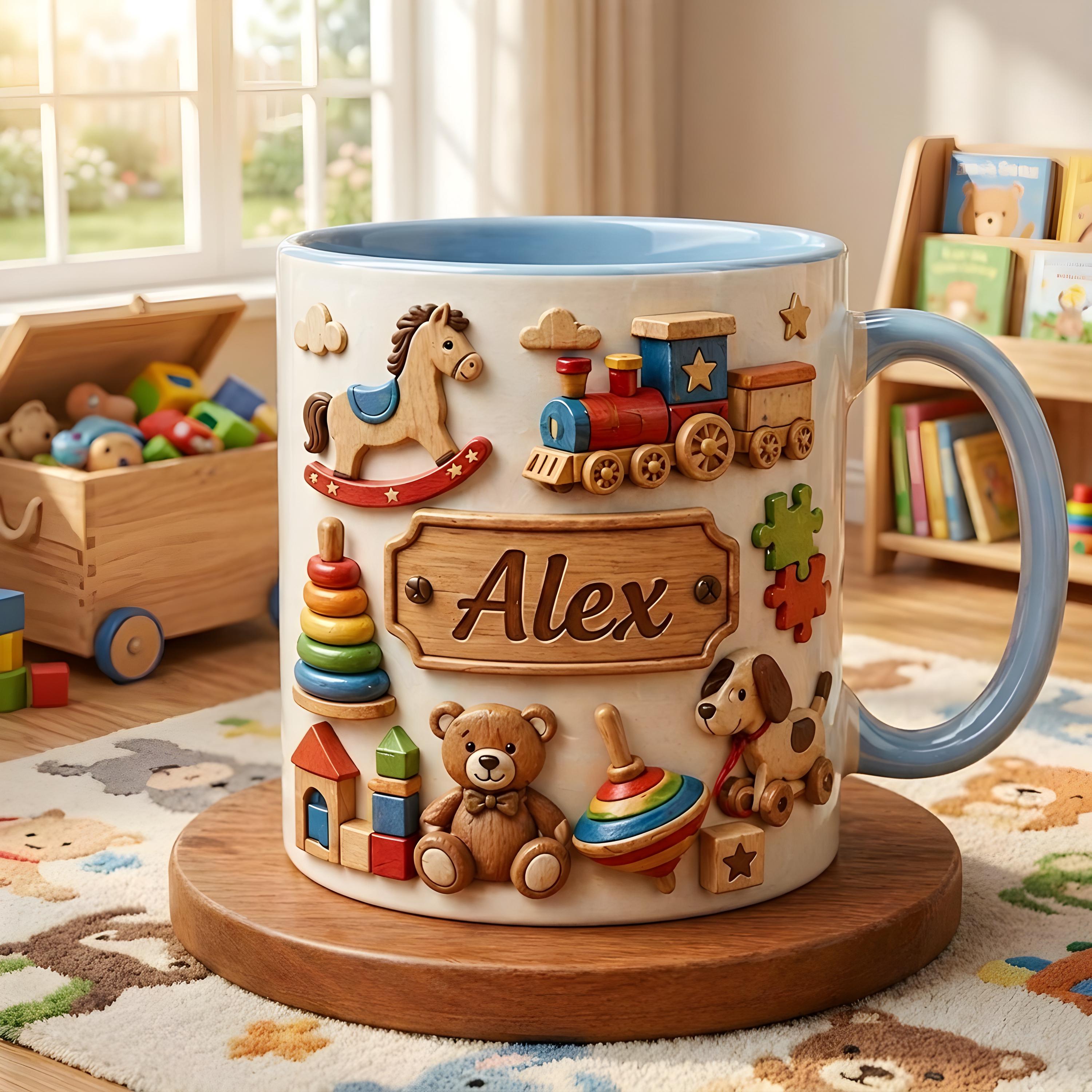 Kids Name Mug, Personalized Baby Mug, Custom Name Cup, Cute Toy Theme Mug, Toddler Boy Gift, Kids Coffee Cup, Birthday Gift