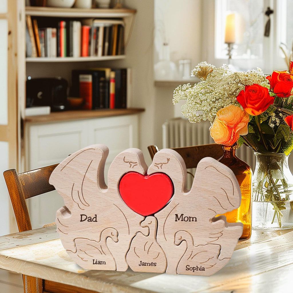 Wooden Swan Family Puzzle, Custom Swan Figurines, Birthday Anniversary Gift for Wife, Wedding Gift for Couples, 2025 Christmas Gifts