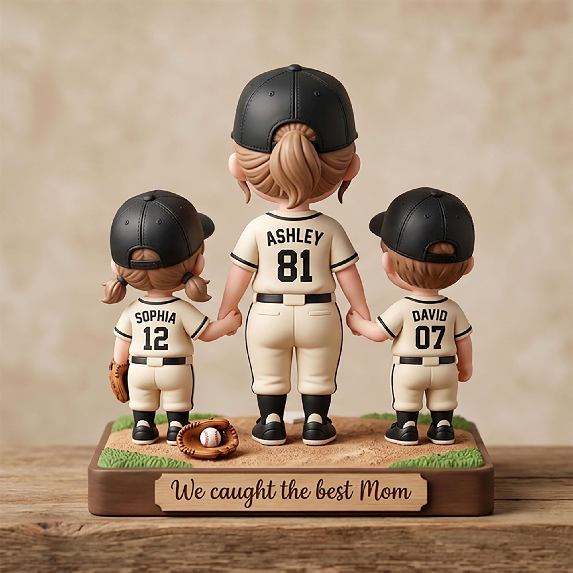 Personalized Baseball Mom Wooden Block Plaque, Custom Family Figurine Gift for Mom, Kids Name Jersey Sign, Mother’s Day Keepsake