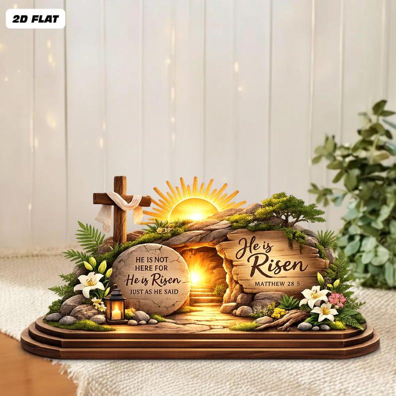 He is Risen Wooden Block Decor, Resurrection of Jesus Christian Art, Easter Religious Home Altar Table Decor, Faith-inspired Gift