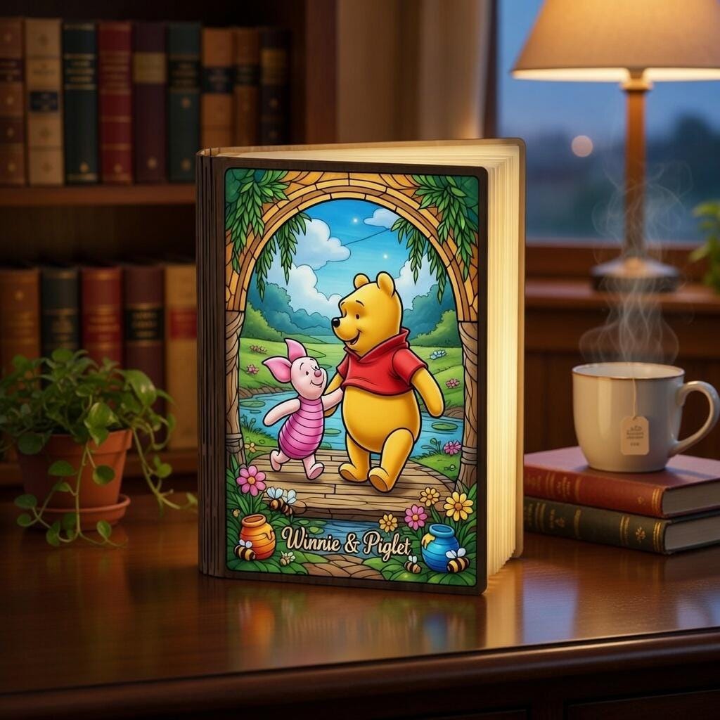 Classic Winnie the Pooh Night Light, Sentimental Mother's Day Gift, Custom Wooden Book Lamp, Nana Birthday Gift, Home Decor, Gift for Mom