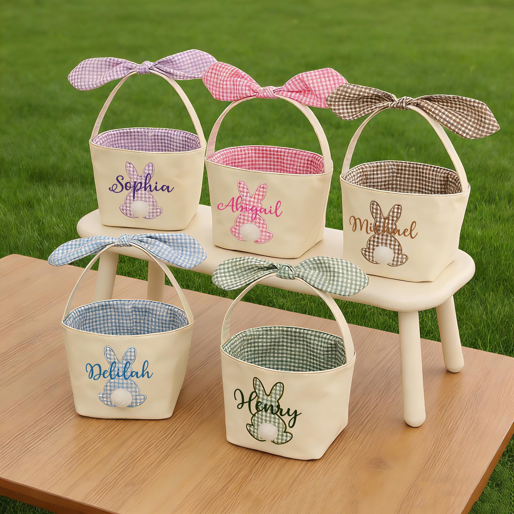 Personalized Easter Basket, Embroidered Name, Bunny Rabbit Basket, Easter Egg Hunt Basket, Easter Gift for Kid