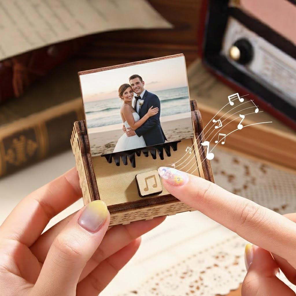 Personalized Wooden Music Box, Custom Photo & Song, Engraved “I Love You” Gift, Romantic Keepsake for Wife, Mom, Valentine’s Day