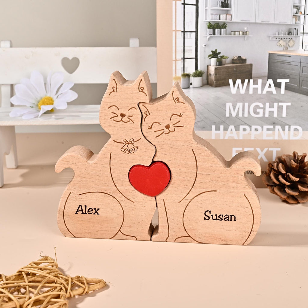 Cat Wooden Ornament, Cat Family Jigsaw Puzzle, Birthday Presents for Wife, Mother Daughter Gifts, Cat Mum Gift, New Family Christmas Gifts