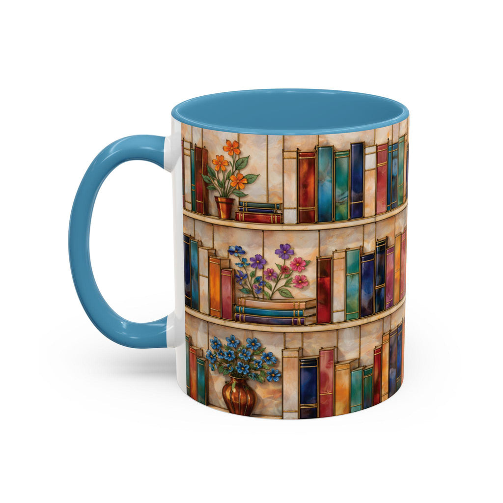 Bookshelf Coffee Mug, Floral Book Lover Gift, Bookish Stained-glass Style Mug, Modern Ceramic Mug – Elevate Your Coffee Time