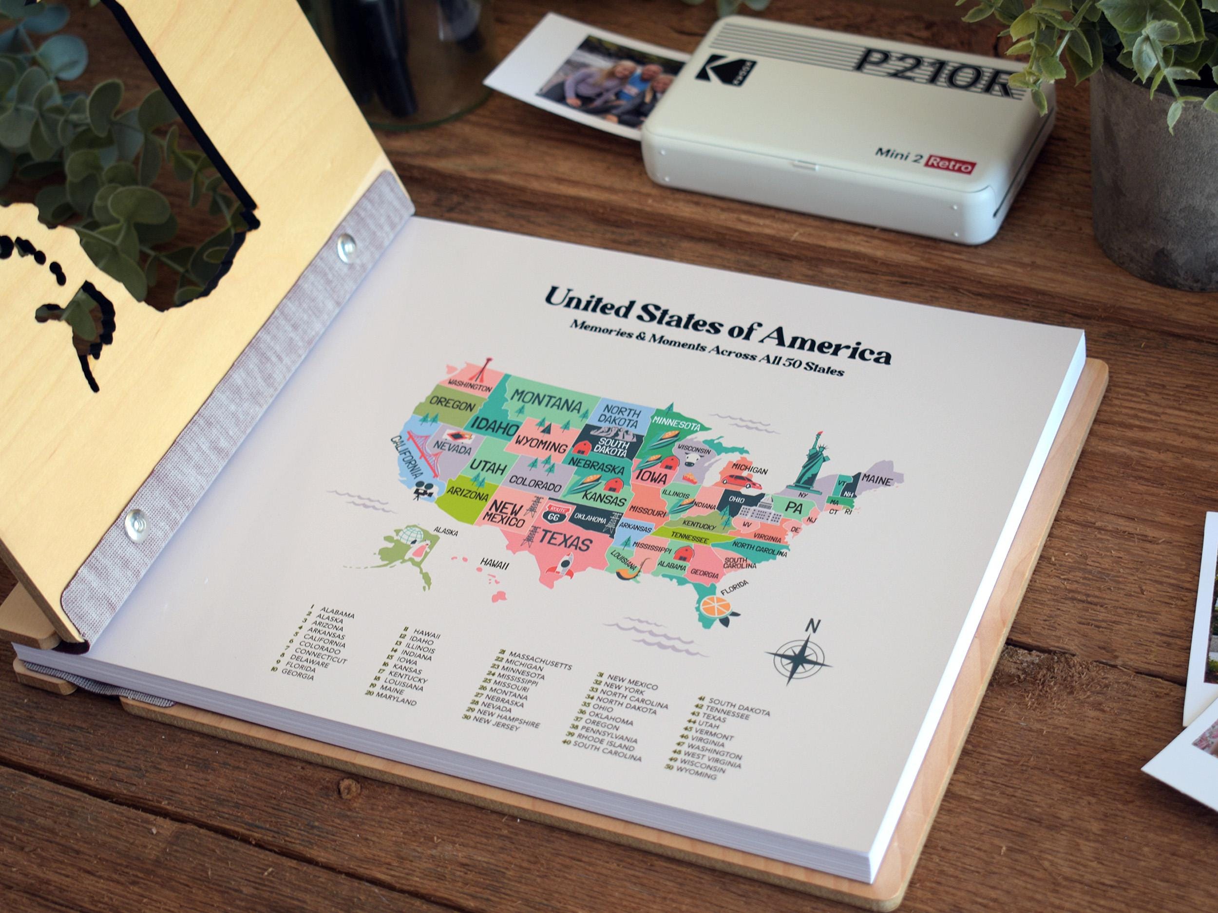 USA Map Adventure Book, US Travel Map Scrapbook Gift for Him, 50 States Travel Journal, Gift for Traveler, Unique Christmas Gift for Her