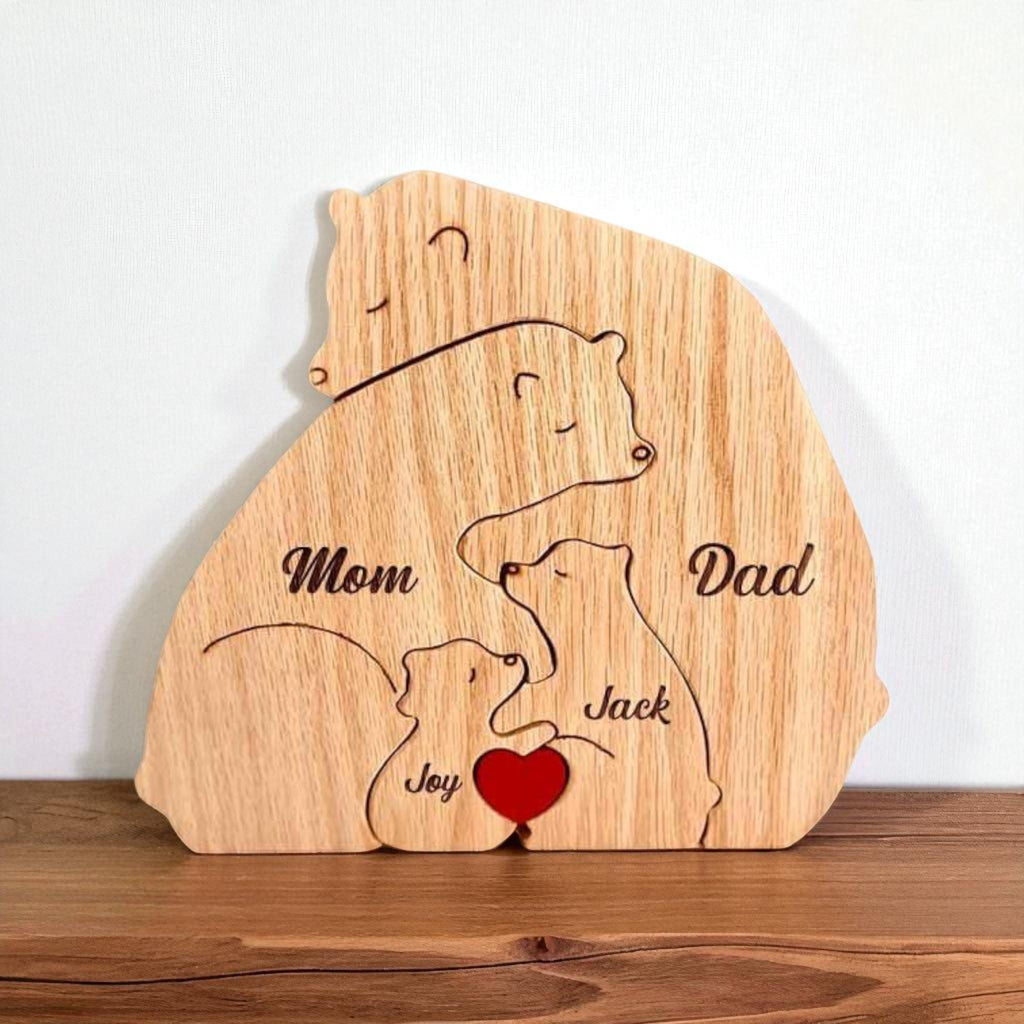 Personalised Wooden Bear Family Puzzle, Family Christmas Gift, Mothers Day, Home Keepsake, Custom Ornament, Xmas, Unique Present for Mum