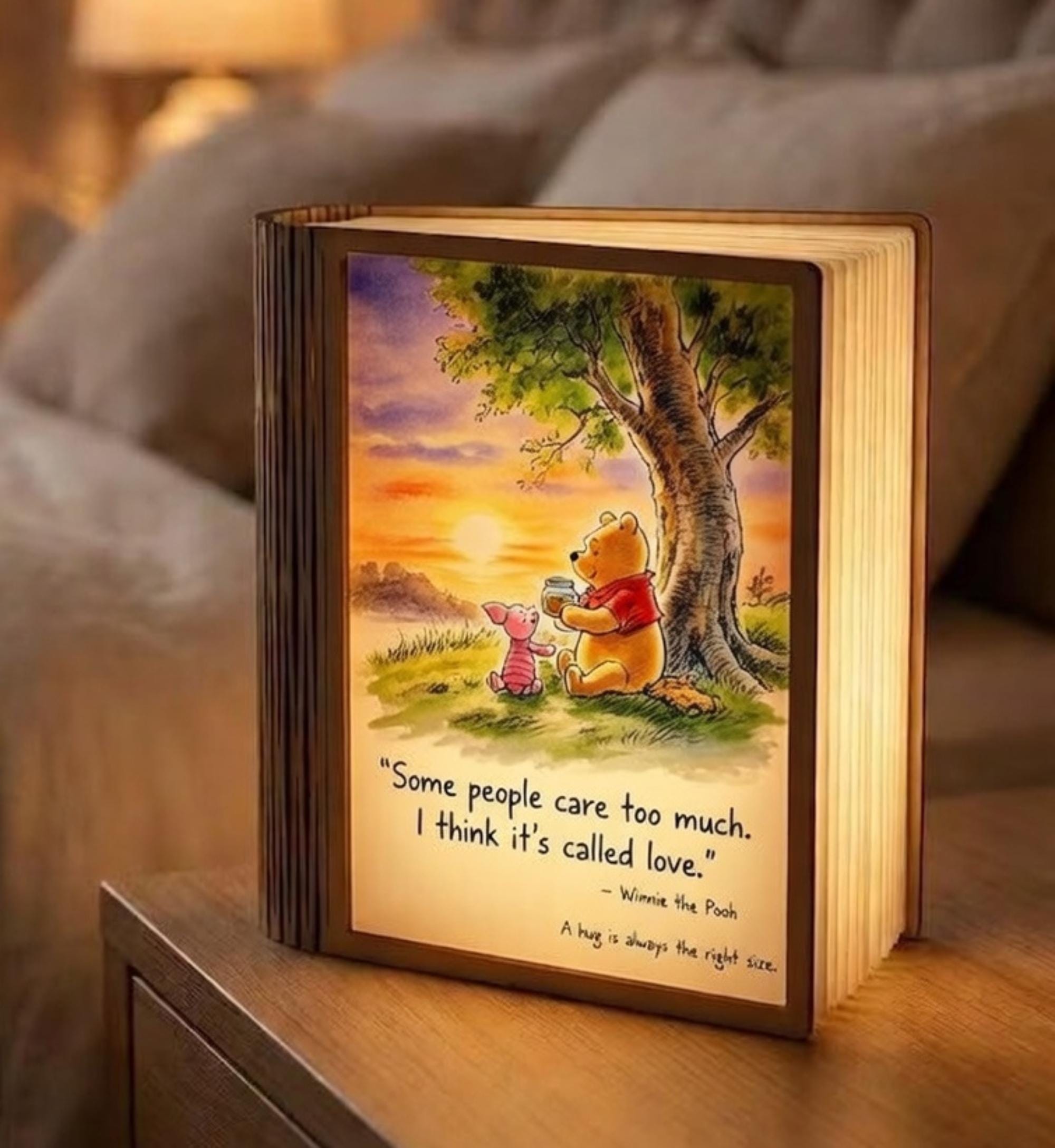 Personalized Mother's Day Gift, Winnie the Pooh Book Light, Classic Pooh Quote Night Light, Custom Lamp for Mom, Grandma Gift, Bedside Decor