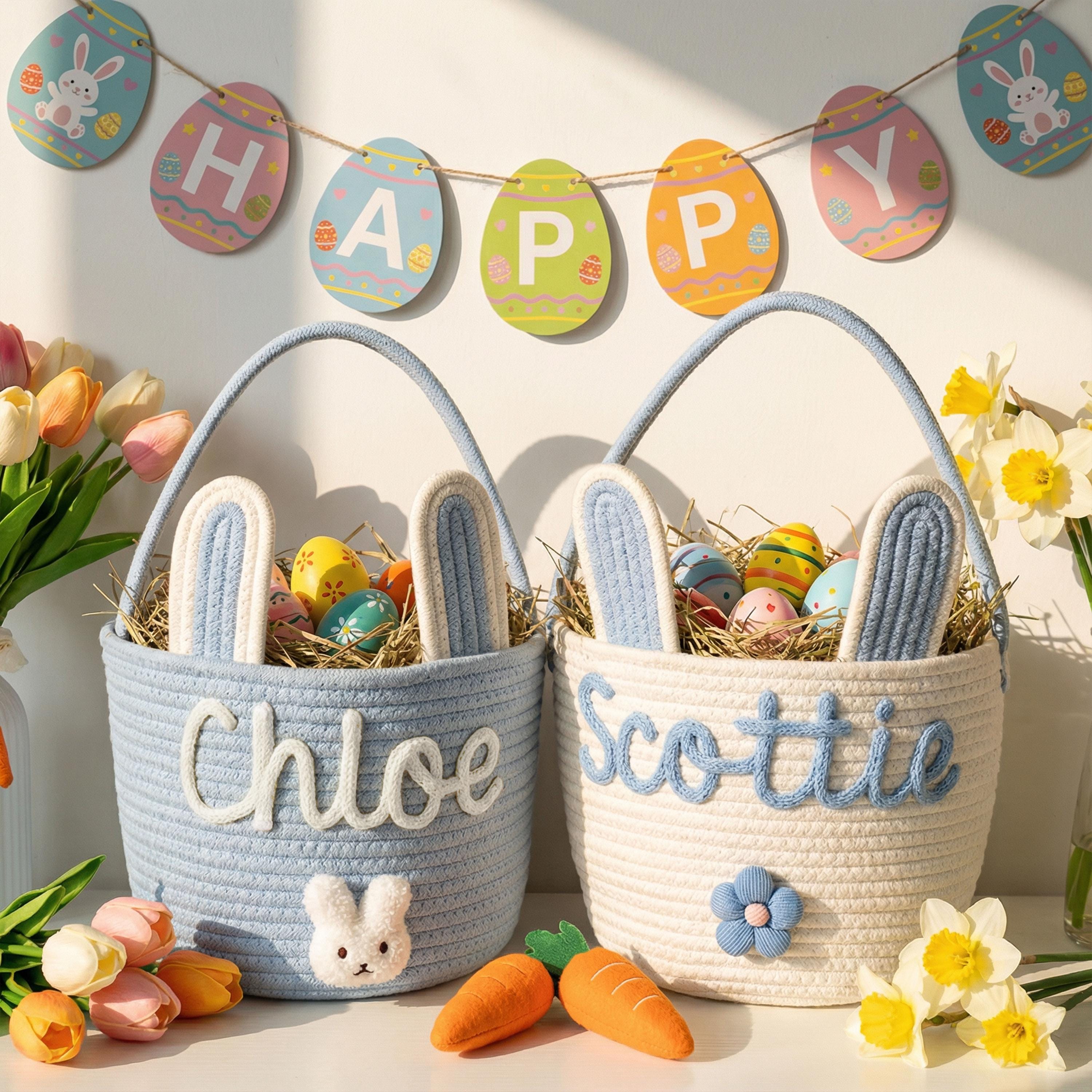 Personalized Easter Basket with Name • Egg Hunt • Handmade Bunny Basket • Personalized Easter Basket • Egg Hunt • Handmade Bunny Basket