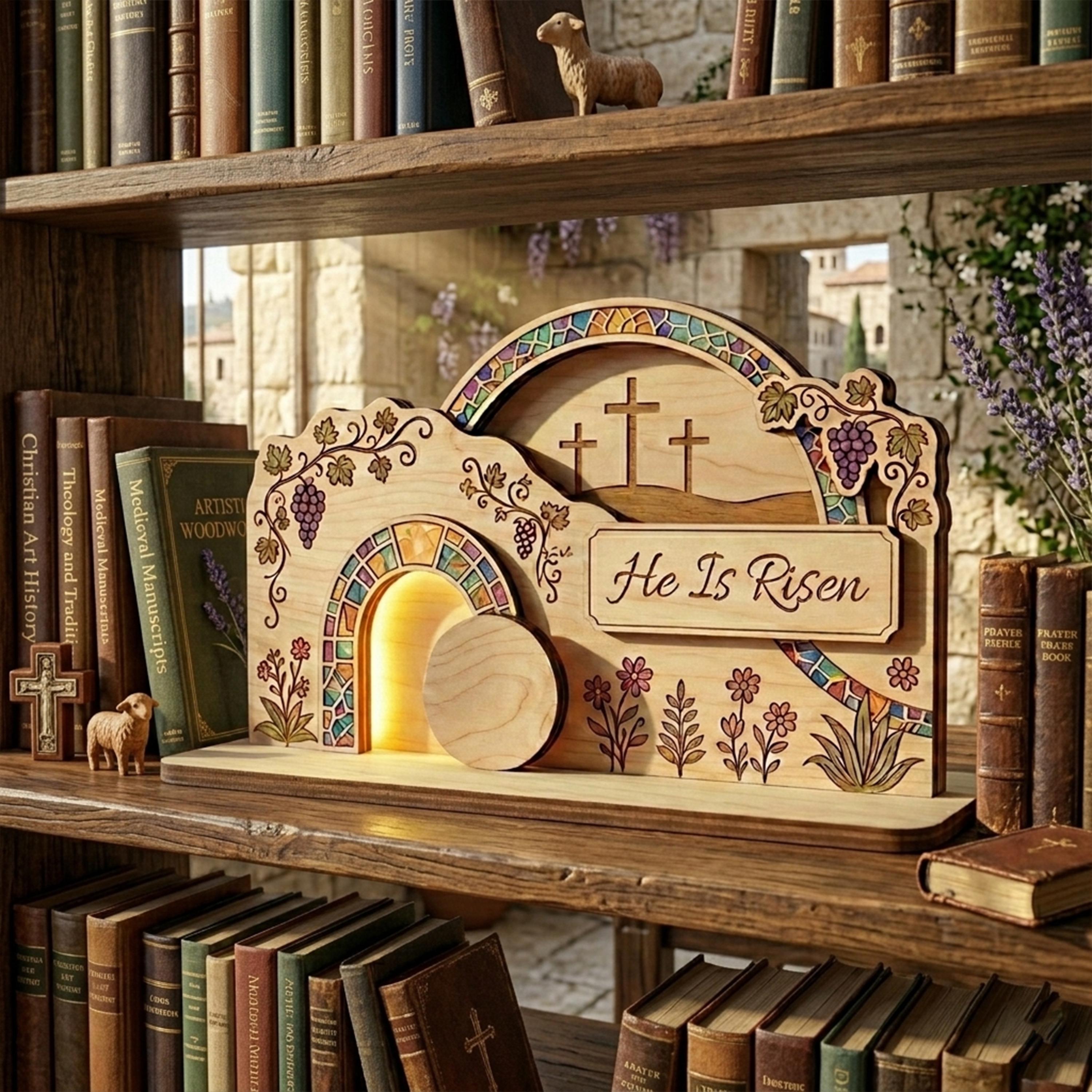 He is Risen Wooden Block Decor – Empty Tomb Resurrection Scene, Christian Easter Sign, Christian Home Display, Religious Bible Verse Gift