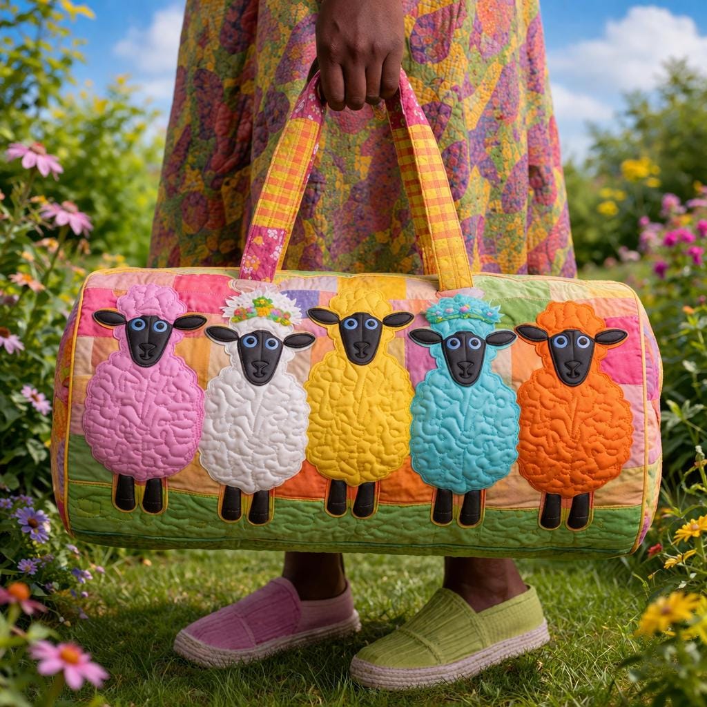 Cute Sheep Quilted Duffle Bag_ Camper Bus Travel Weekender Bag, Best Duffle Bags for Women, Cute Weekender Duffel Gift for Her