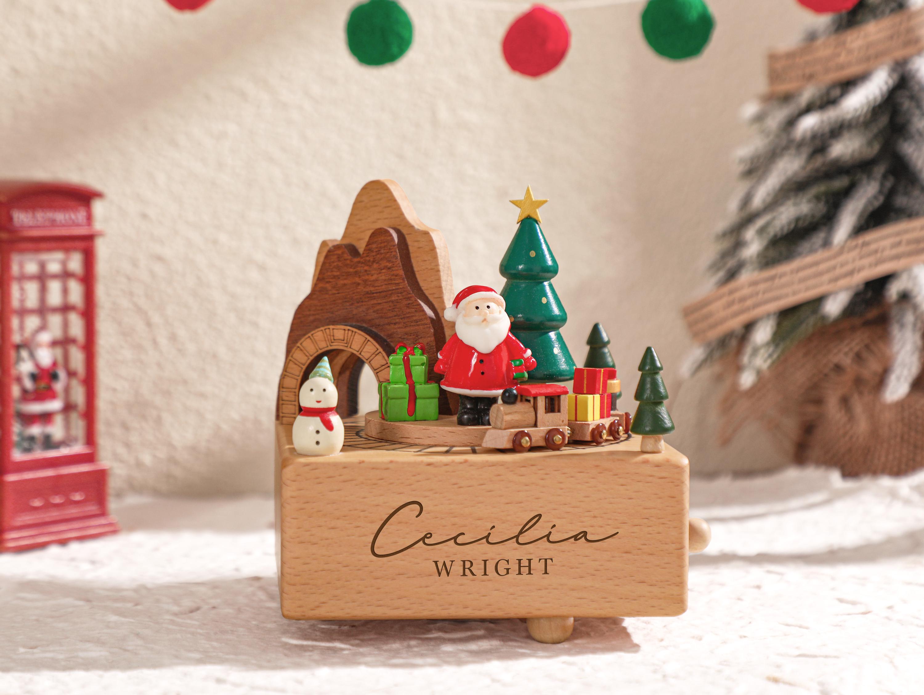 Christmas Personalised Wooden Music Box, Custom Wooden Handmade Music Box, Engraved Baby Name Music Box, Christmas Gifts for Kids