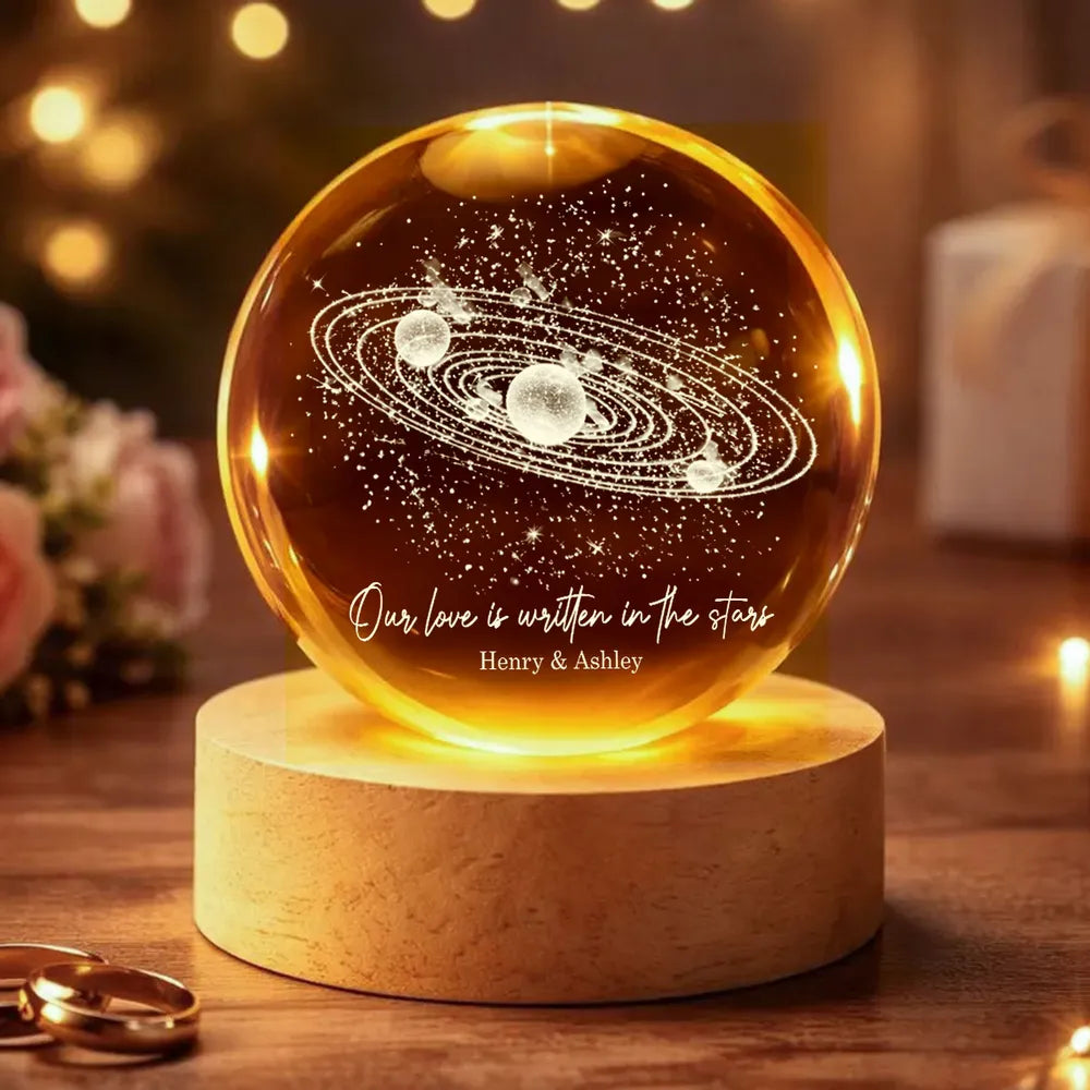 Our Love is Written in the Stars Universe Solar System, Custom Moon Phase LED Lamp, Valentine Gift for Couple, Wedding Anniversary Gift