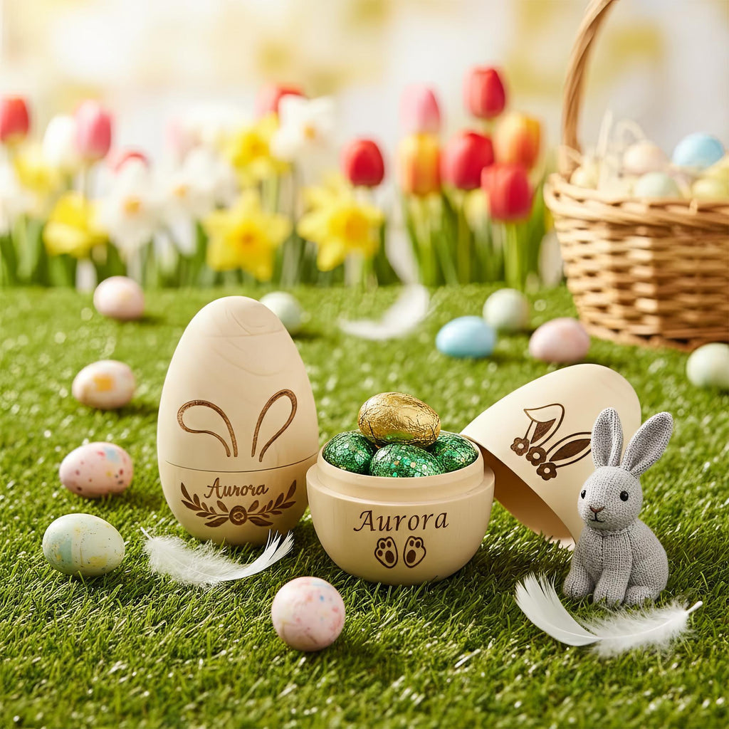 Personalized Wooden Easter Egg,hollow Fillable Keepsake,custom Name Easter Gift, Kids Musical Instrument, Baby First Easter, Kitchen Toy Egg