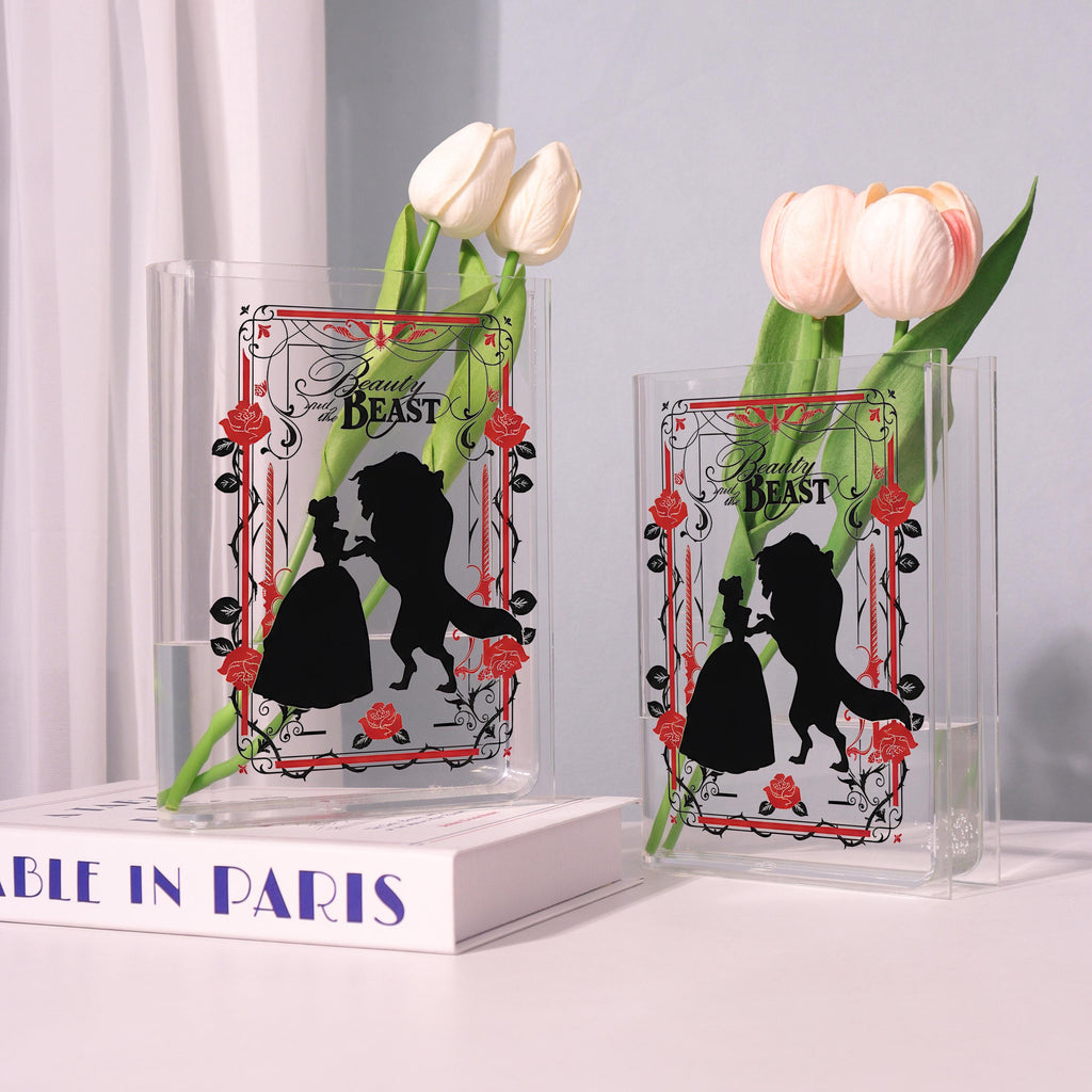 Beauty and the Beast Acrylic Book Vase, Gothic Romance Book Vase, Fairy Tale Book Shaped Vase, Magical Storybook Decor, Gift for Book Lovers