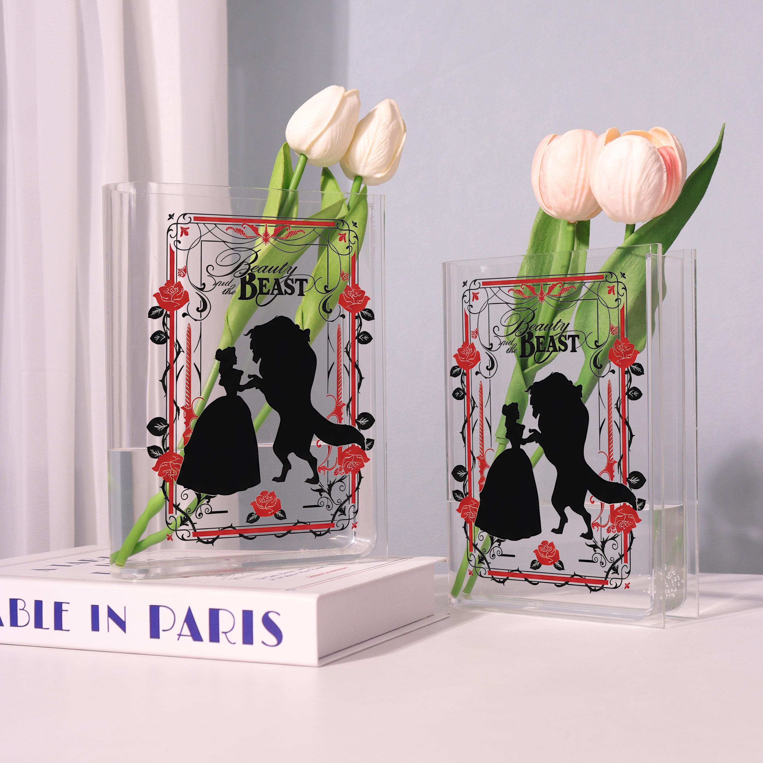 Beauty and the Beast Acrylic Book Vase, Gothic Romance Book Vase, Fairy Tale Book Shaped Vase, Magical Storybook Decor, Gift for Book Lovers