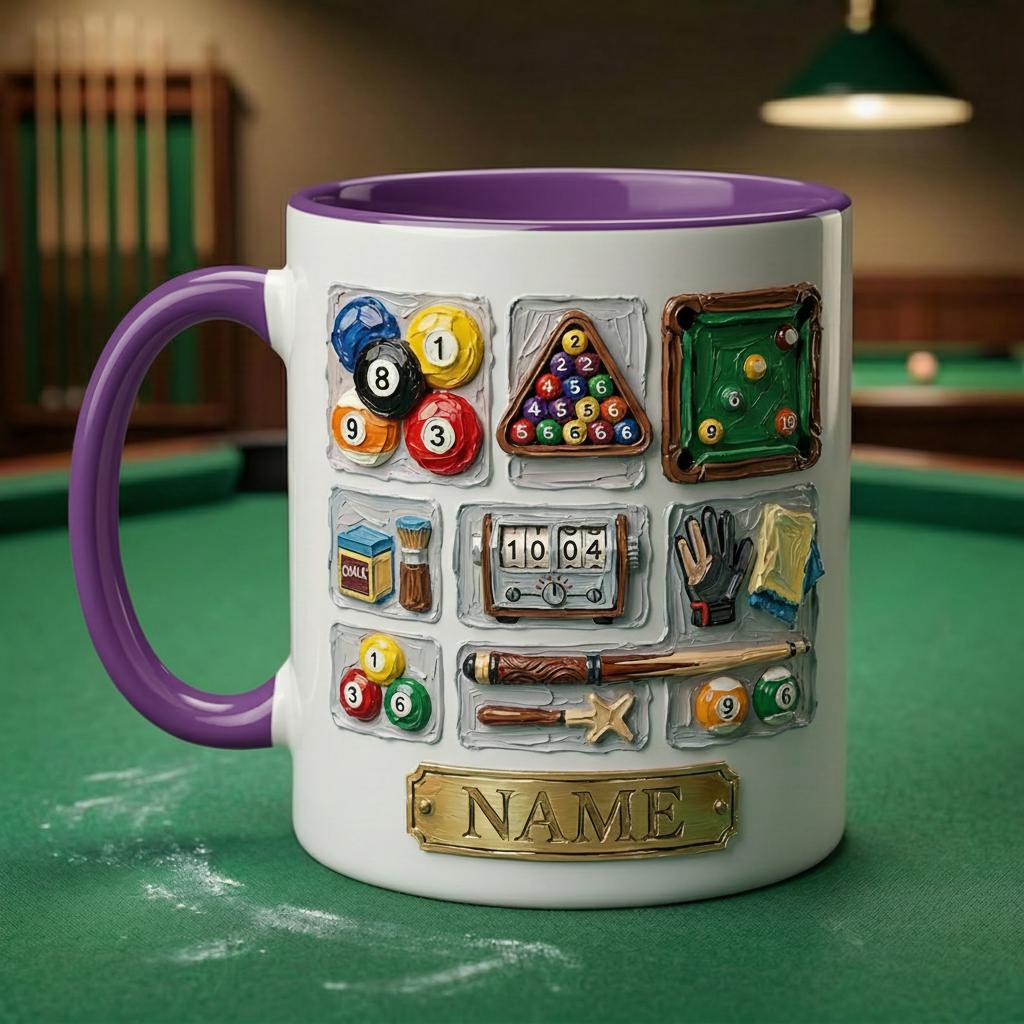 3D Billiard Mug, Vintage Pool Player Gift, Artistic Oil Painting Coffee Cup, Pool Hall Decor Mug, Billiards Lover Gift