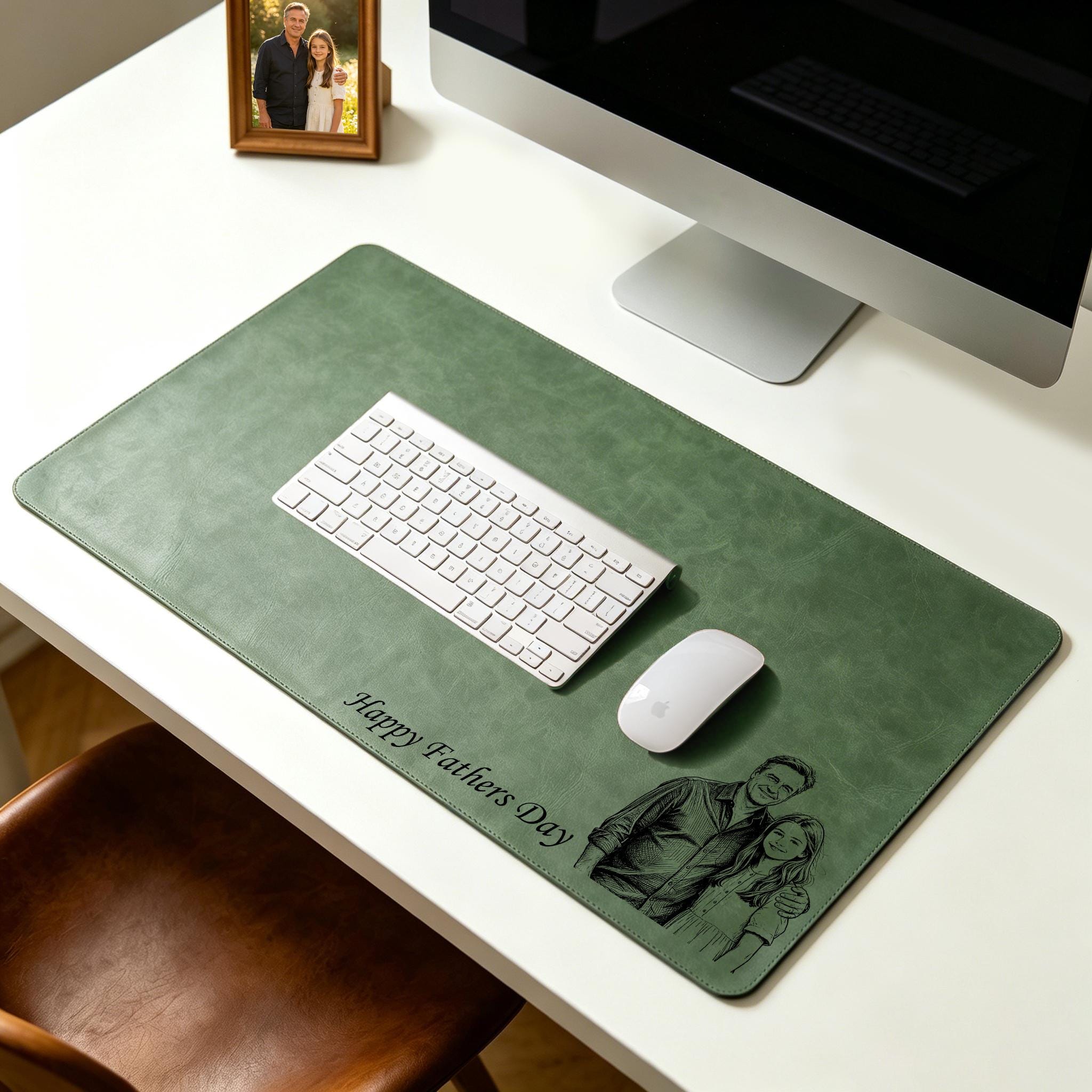 Personalized Dad We Love You Custom Photo Sketch Line Art Desk Mat,father’s Day Gift, Daddy & Kid Line Art Desk Pad,custom Leather Desk Mat