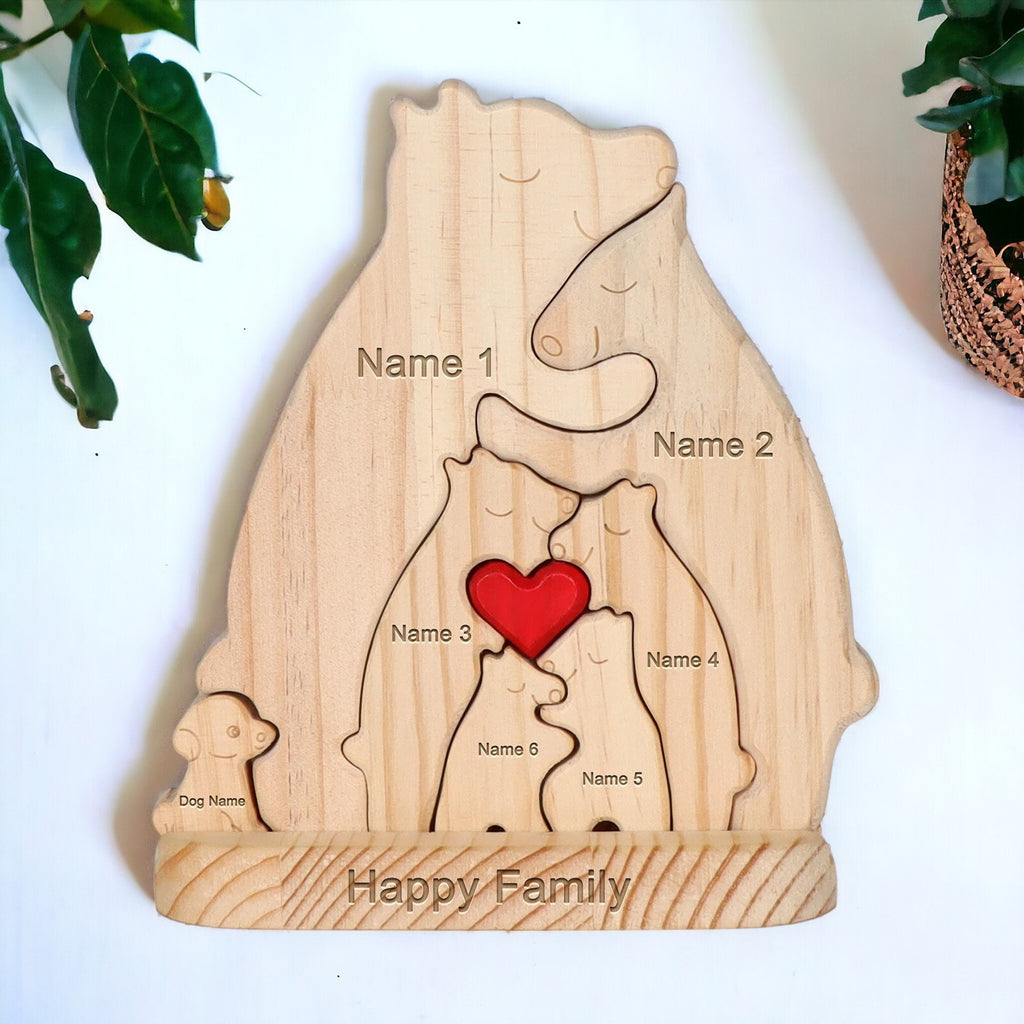 Wooden Bear Puzzle With Dog, Custom Keepsake, Personalized Family Present, Dog Lover Ornament, New Family Addition, New Puppy, Pet Gift Idea