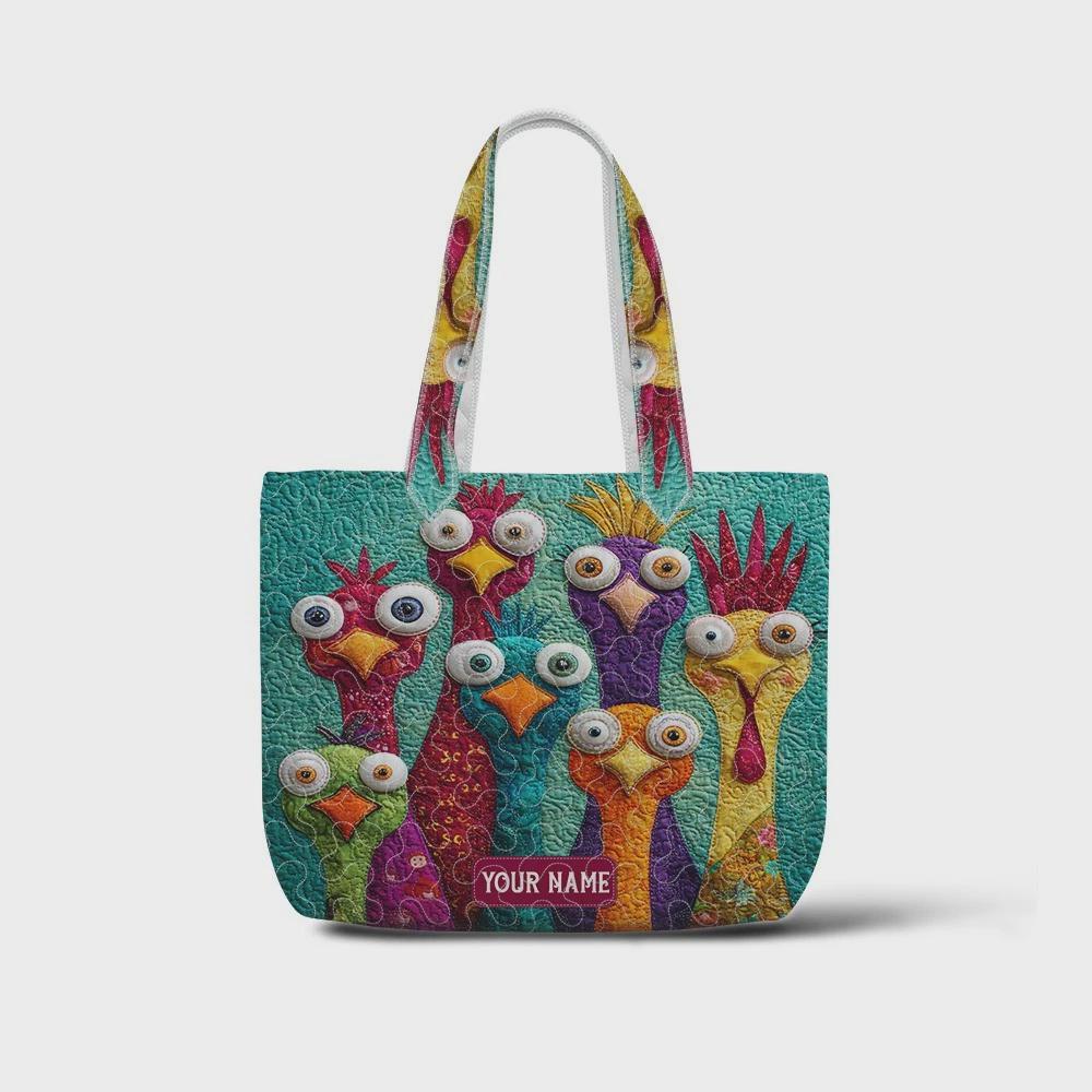 Chicken Quilt Tote Bag, Colorful Patchwork Chicken Purse, Quilted Farmhouse Tote, Chicken Lover Gift