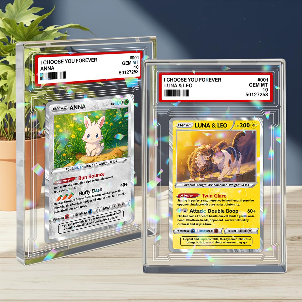 Custom Bunny Trading Card Block with Rabbit Portrait, Personalized Holographic Plaque, Custom Photo & Text Game Style Gift